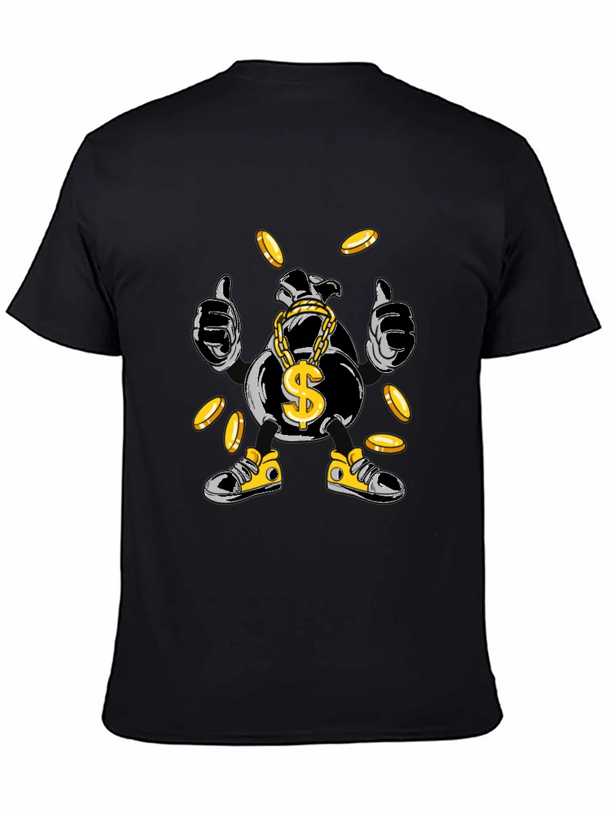 Money Bag Cartoon Graphic Tee - Black