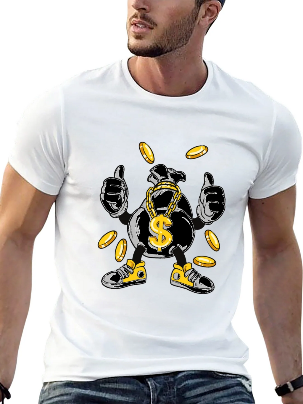Money Bag Cartoon Graphic Tee - Black