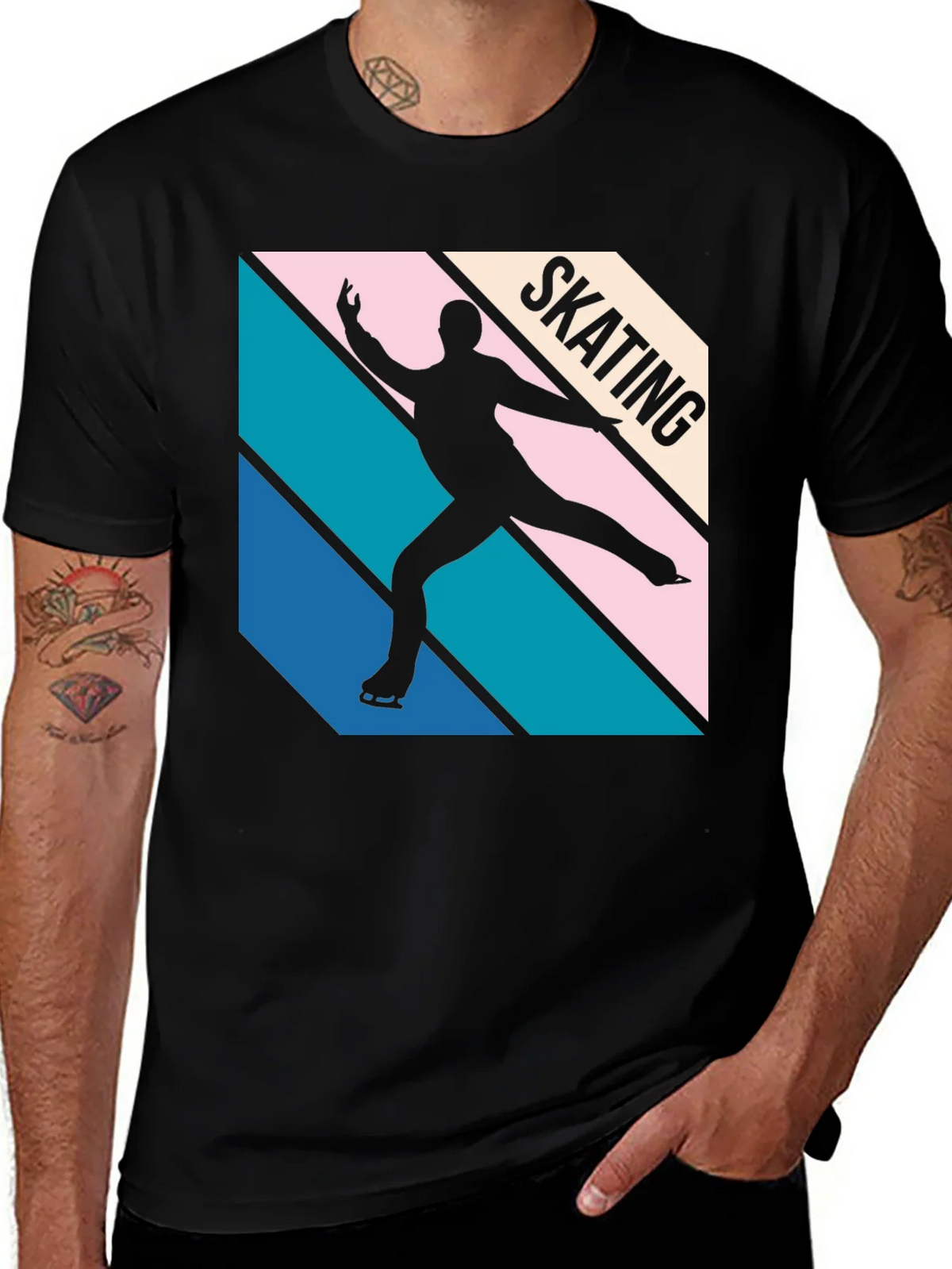 Retro Skating Graphic Tee - Black Cotton Blend product image 1