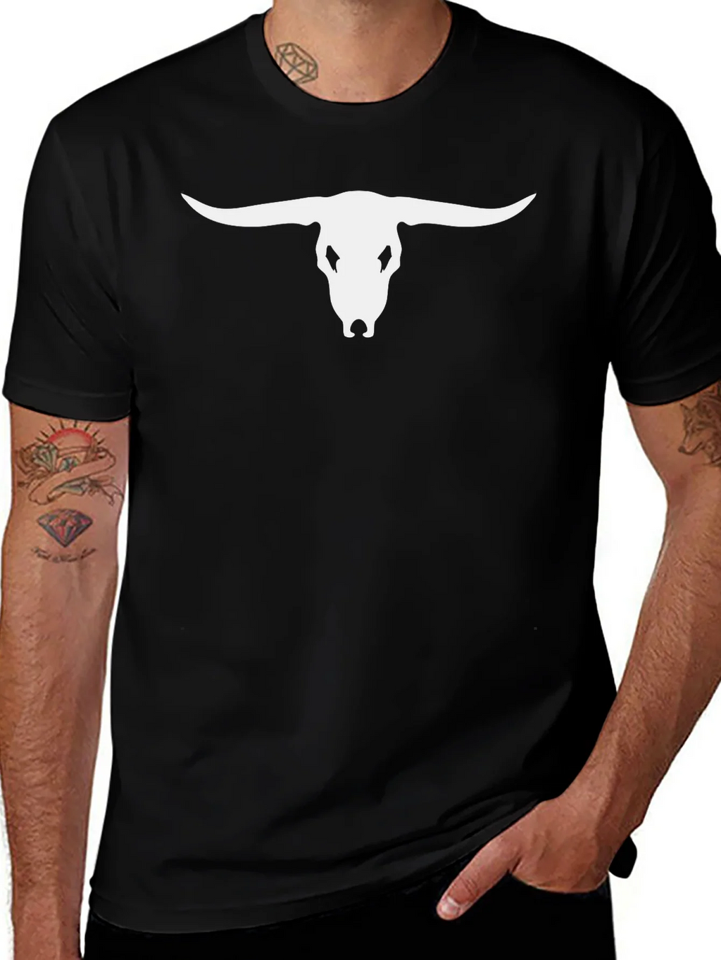 Bull Skull Graphic Tee - Black Casual T-Shirt product image 1