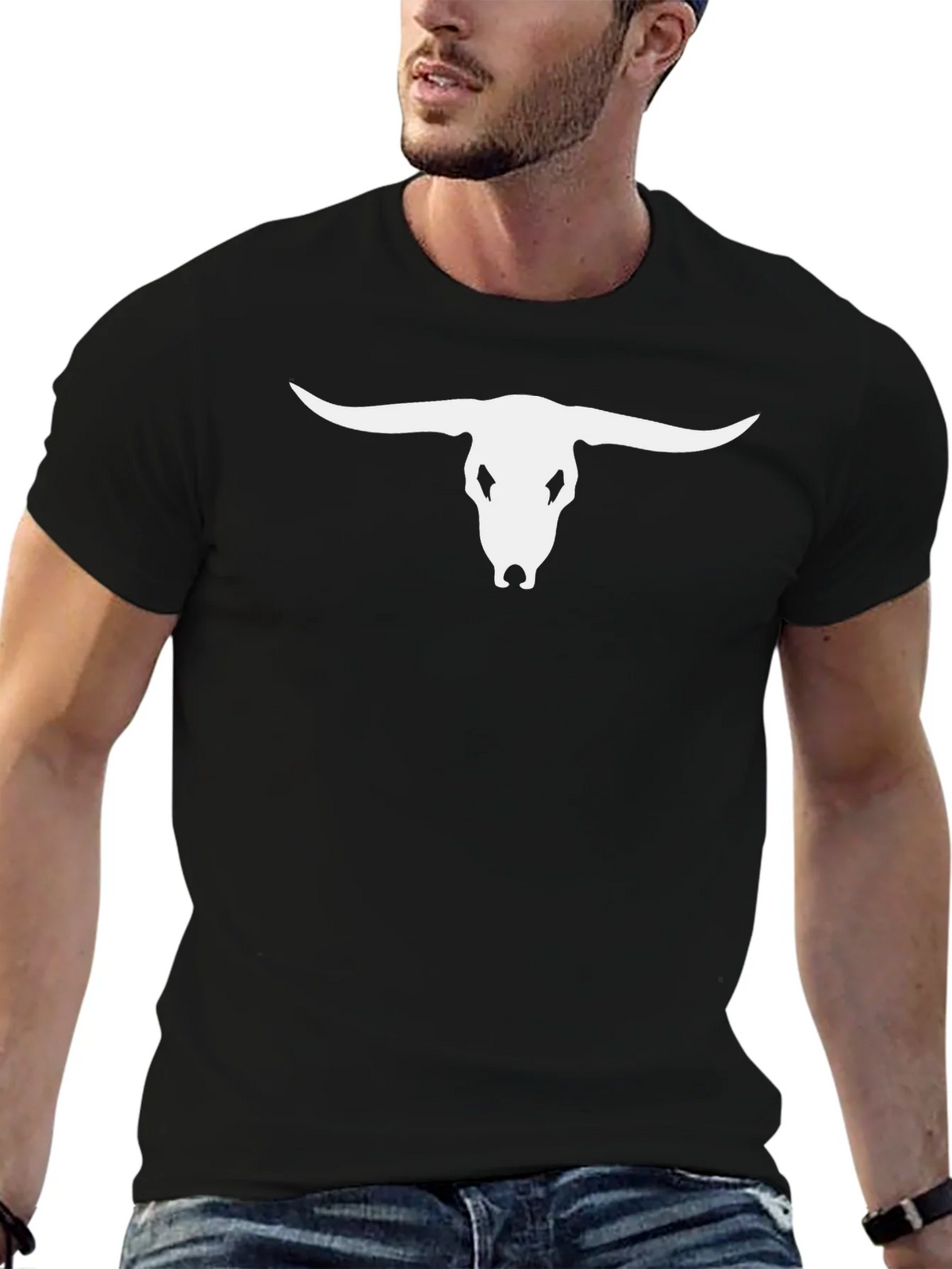 Bull Skull Graphic Tee - Black Casual T-Shirt product image 5