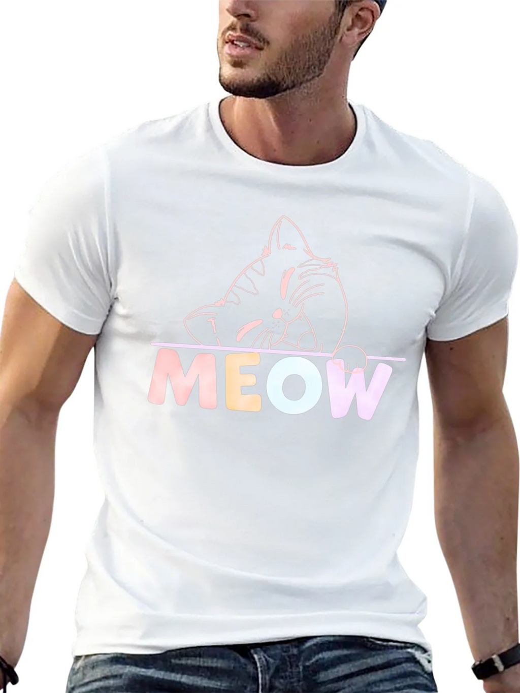 Meow Cat Graphic T-Shirt - Black Crew Neck Tee product image 12