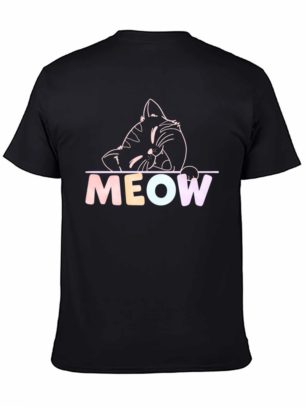 Meow Cat Graphic T-Shirt - Black Crew Neck Tee product image 4