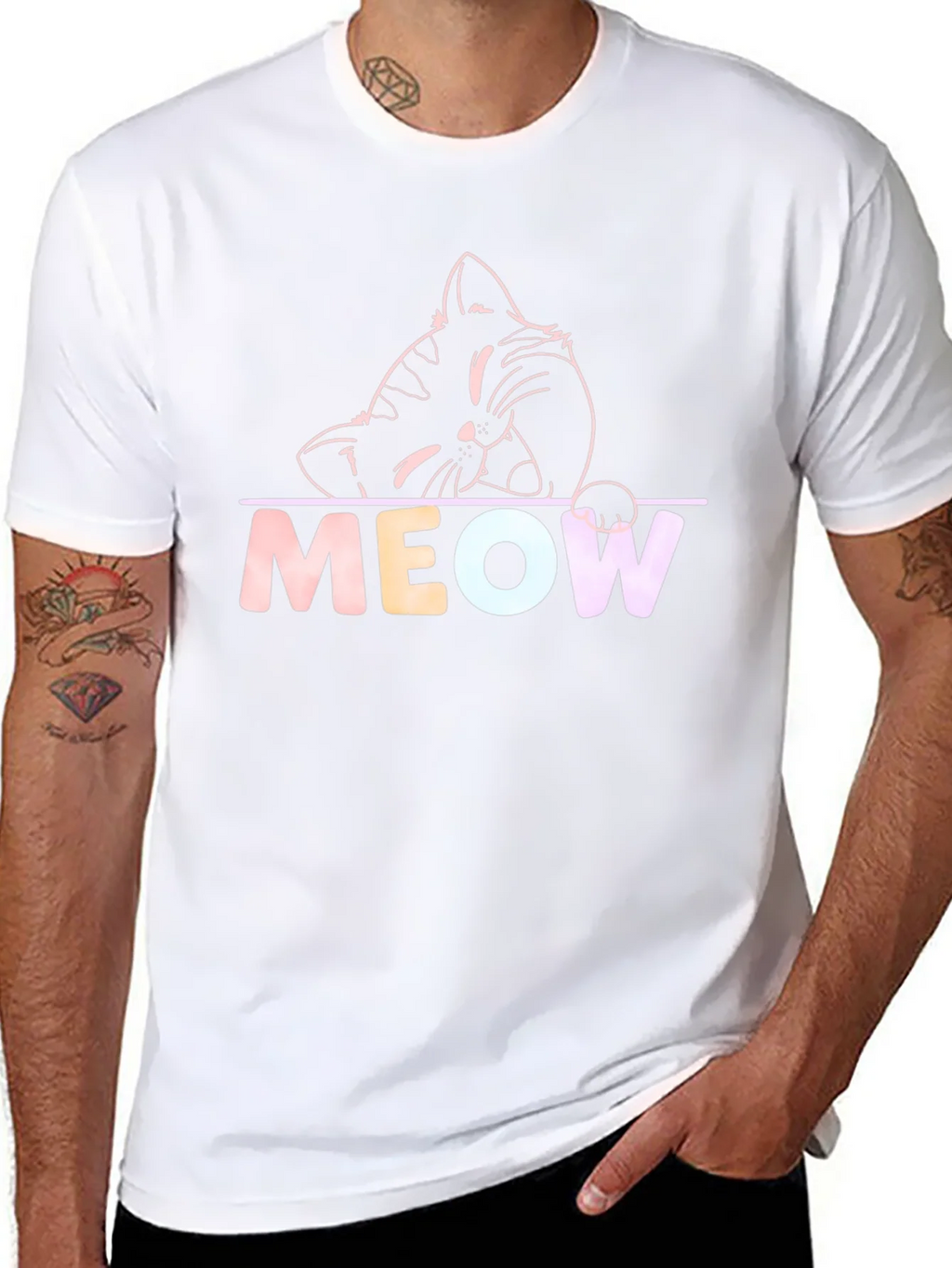 Meow Cat Graphic T-Shirt - Black Crew Neck Tee product image 7