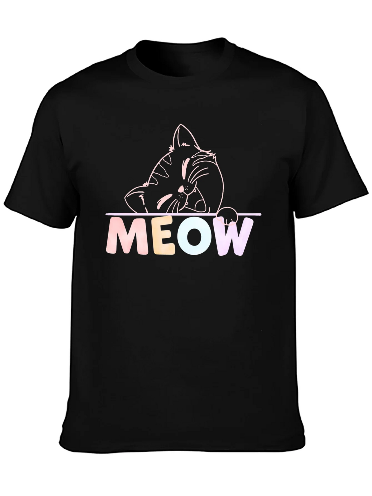 Meow Cat Graphic T-Shirt - Black Crew Neck Tee product image 3
