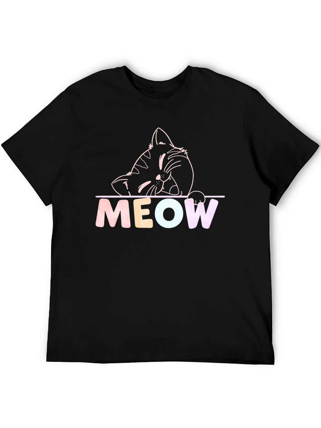 Meow Cat Graphic T-Shirt - Black Crew Neck Tee product image 5