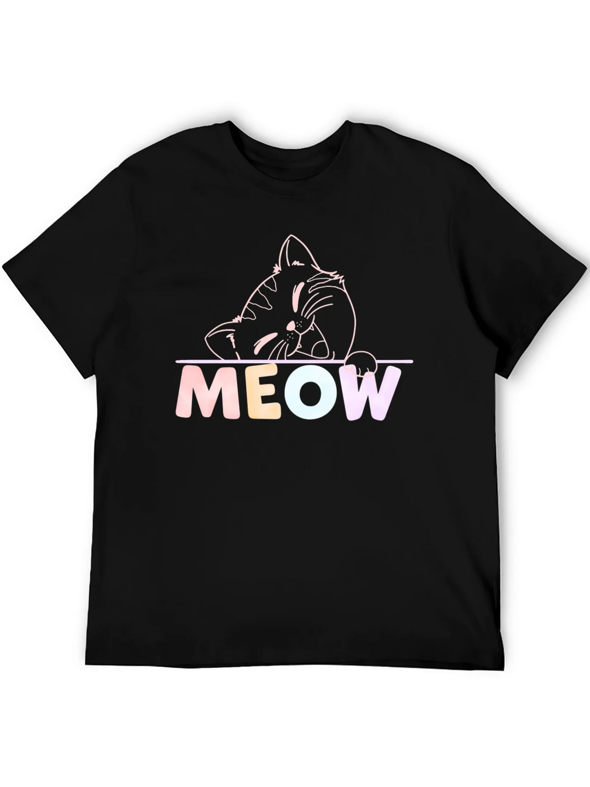 Meow Cat Graphic T-Shirt - Black Crew Neck Tee product image 5