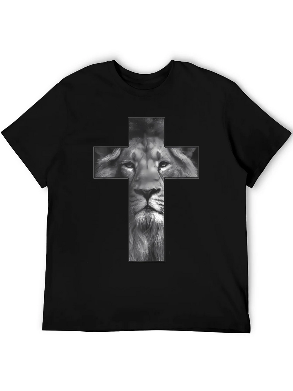 Lion Cross Graphic Tee - Black Religious T-Shirt product image 5