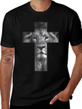 Lion Cross Graphic Tee - Black Religious T-Shirt product image 1