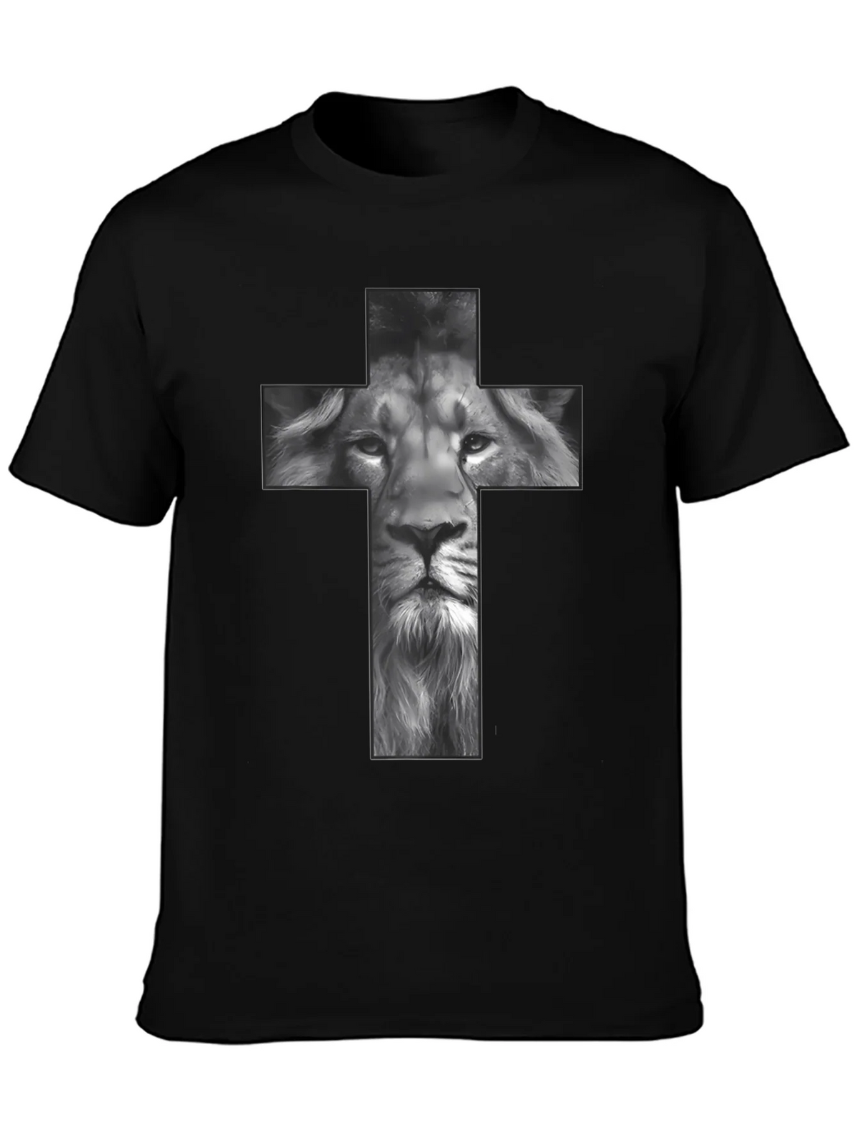 Lion Cross Graphic Tee - Black Religious T-Shirt product image 3