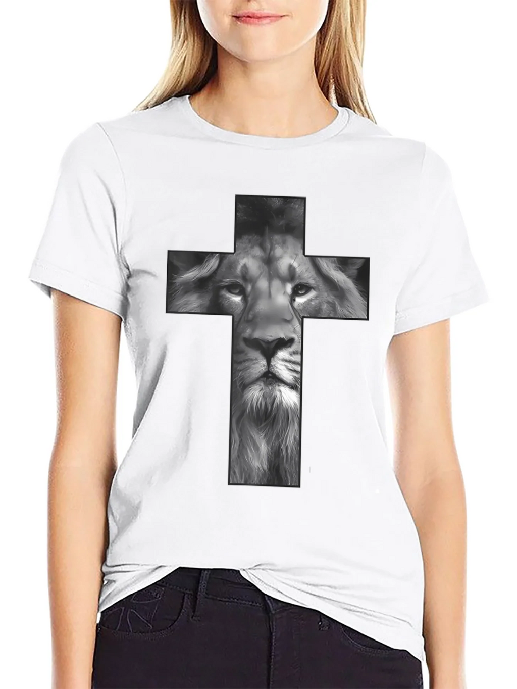 Lion Cross Graphic Tee - Black Religious T-Shirt product image 8