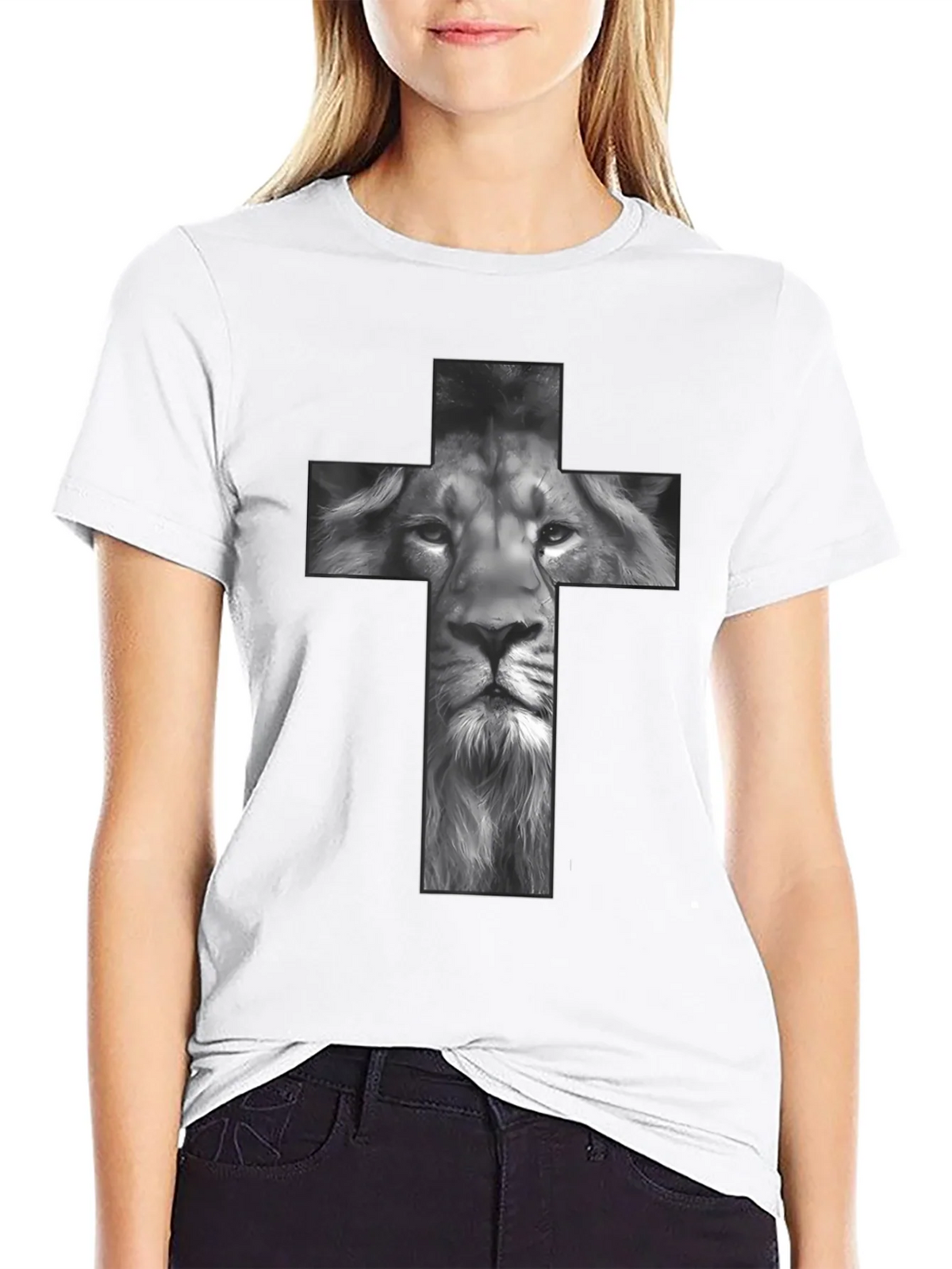 Lion Cross Graphic Tee - Black Religious T-Shirt product image 8