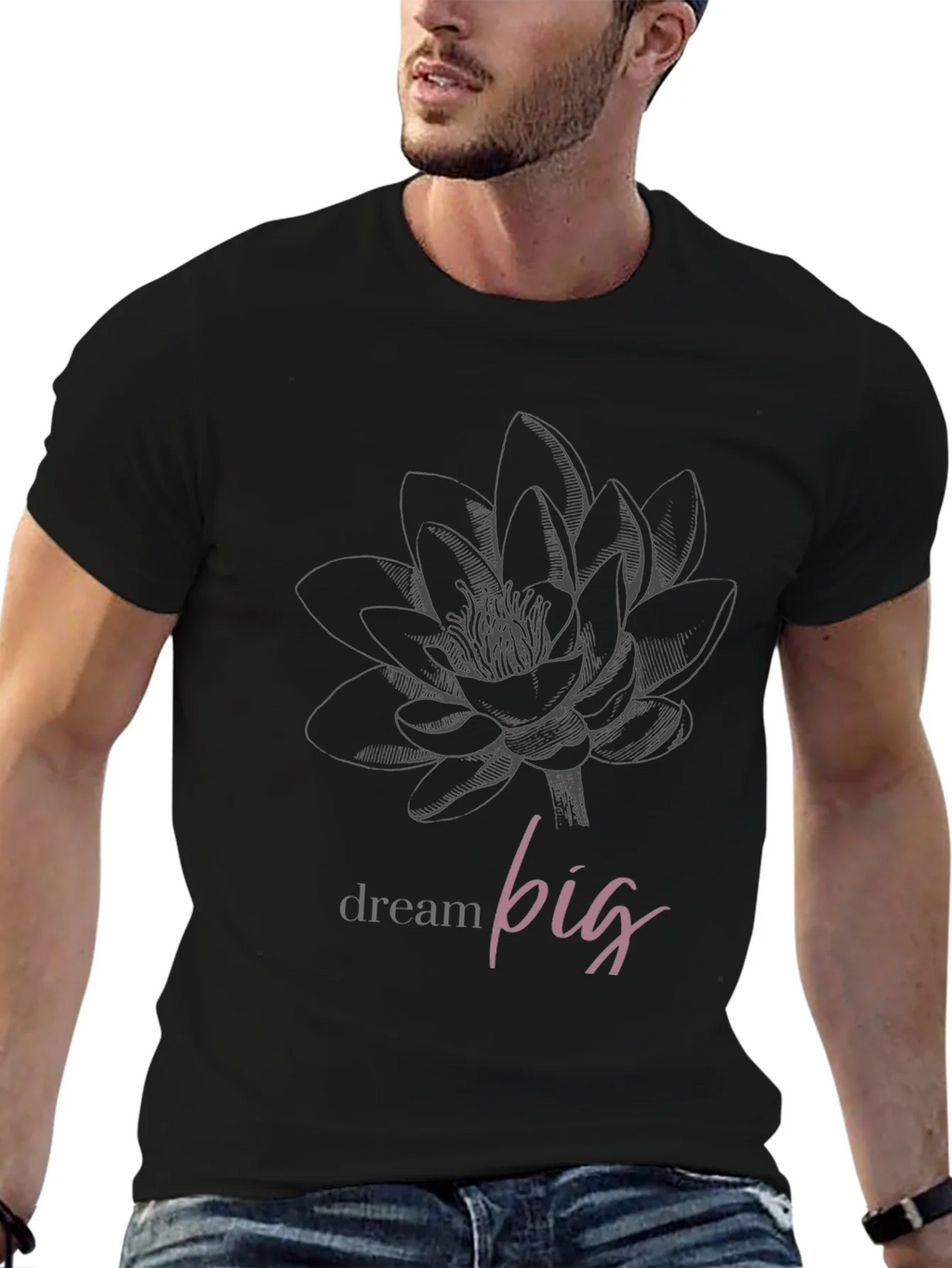 Dream Big Lotus Graphic Tee - Black Unisex T-Shirt product image 6