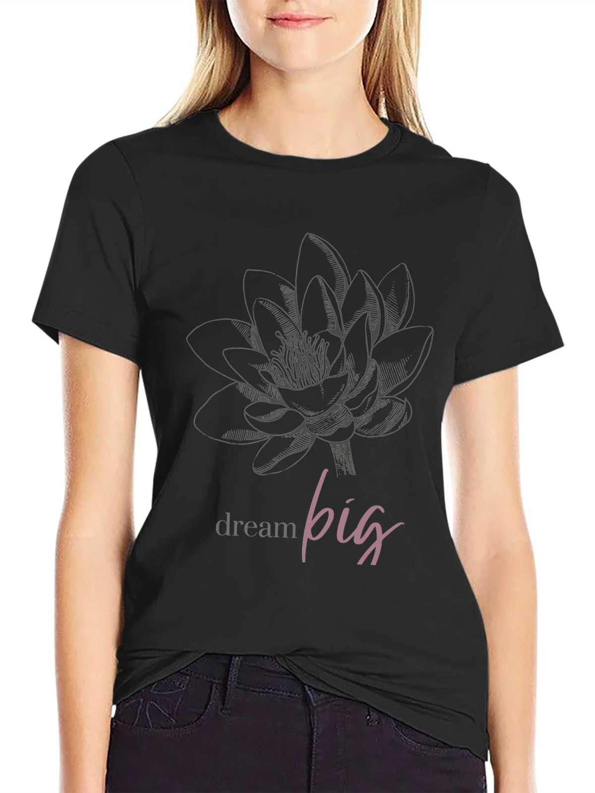 Dream Big Lotus Graphic Tee - Black Unisex T-Shirt product image 2