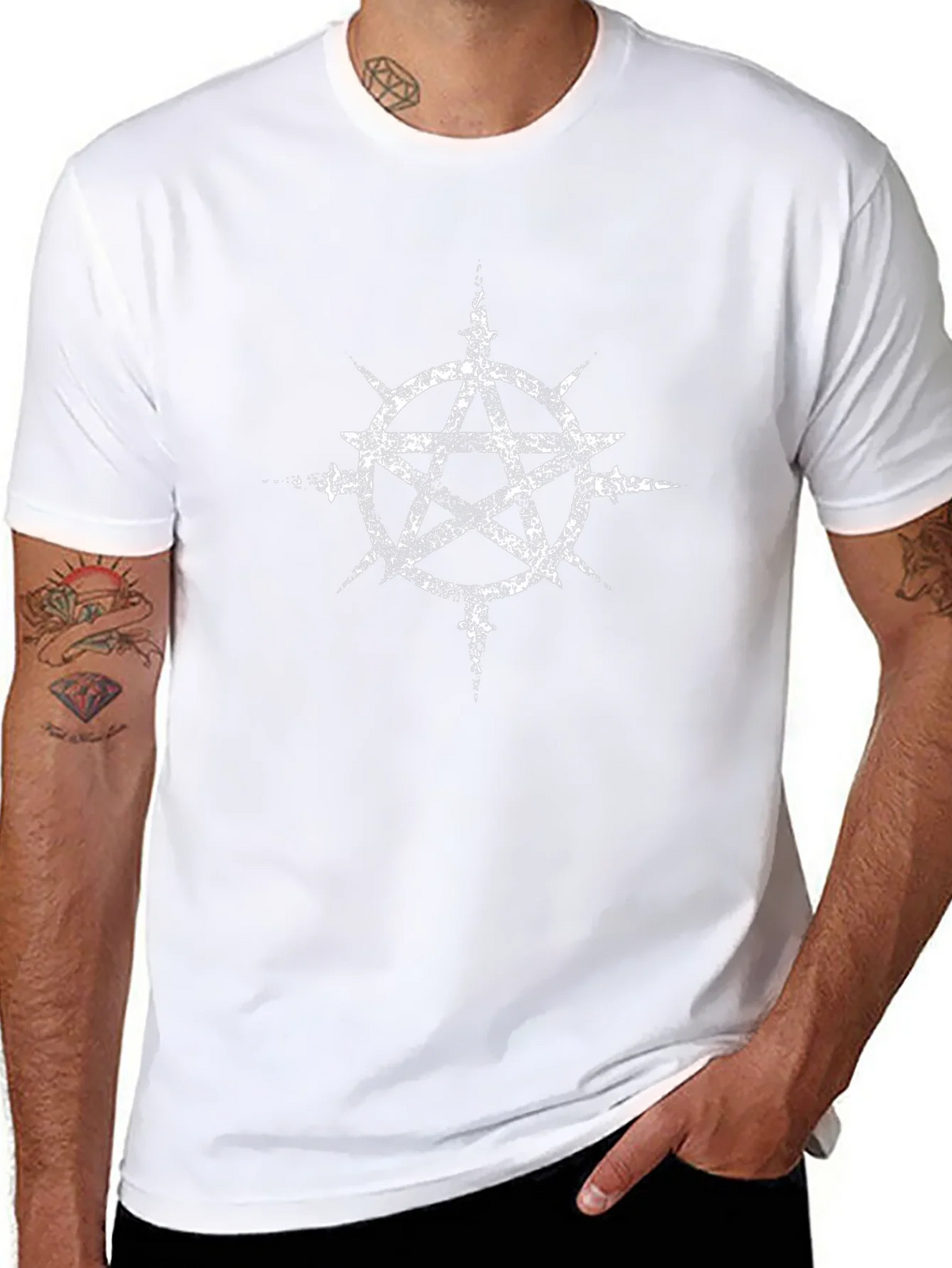 Distressed Pentagram Graphic Black T-Shirt product image 7