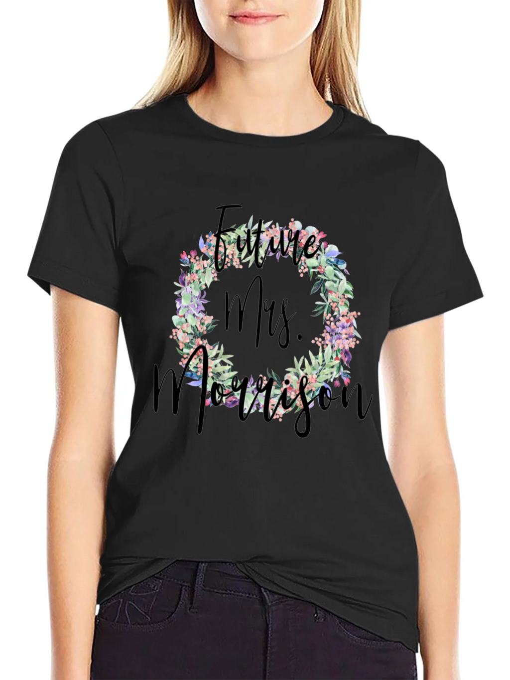 Future Mrs. Morrison Floral Wreath Black T-Shirt product image 2