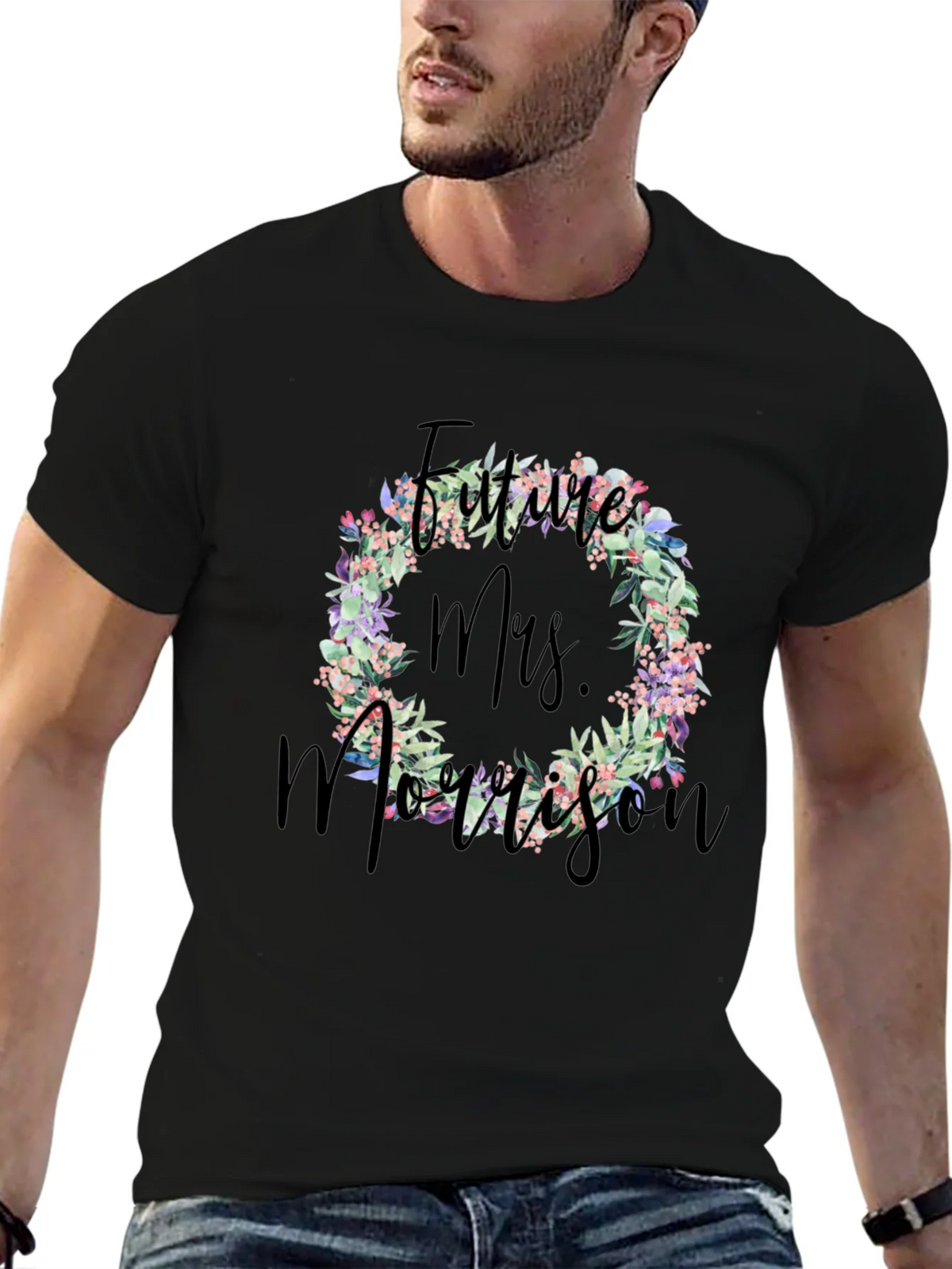 Future Mrs. Morrison Floral Wreath Black T-Shirt product image 6
