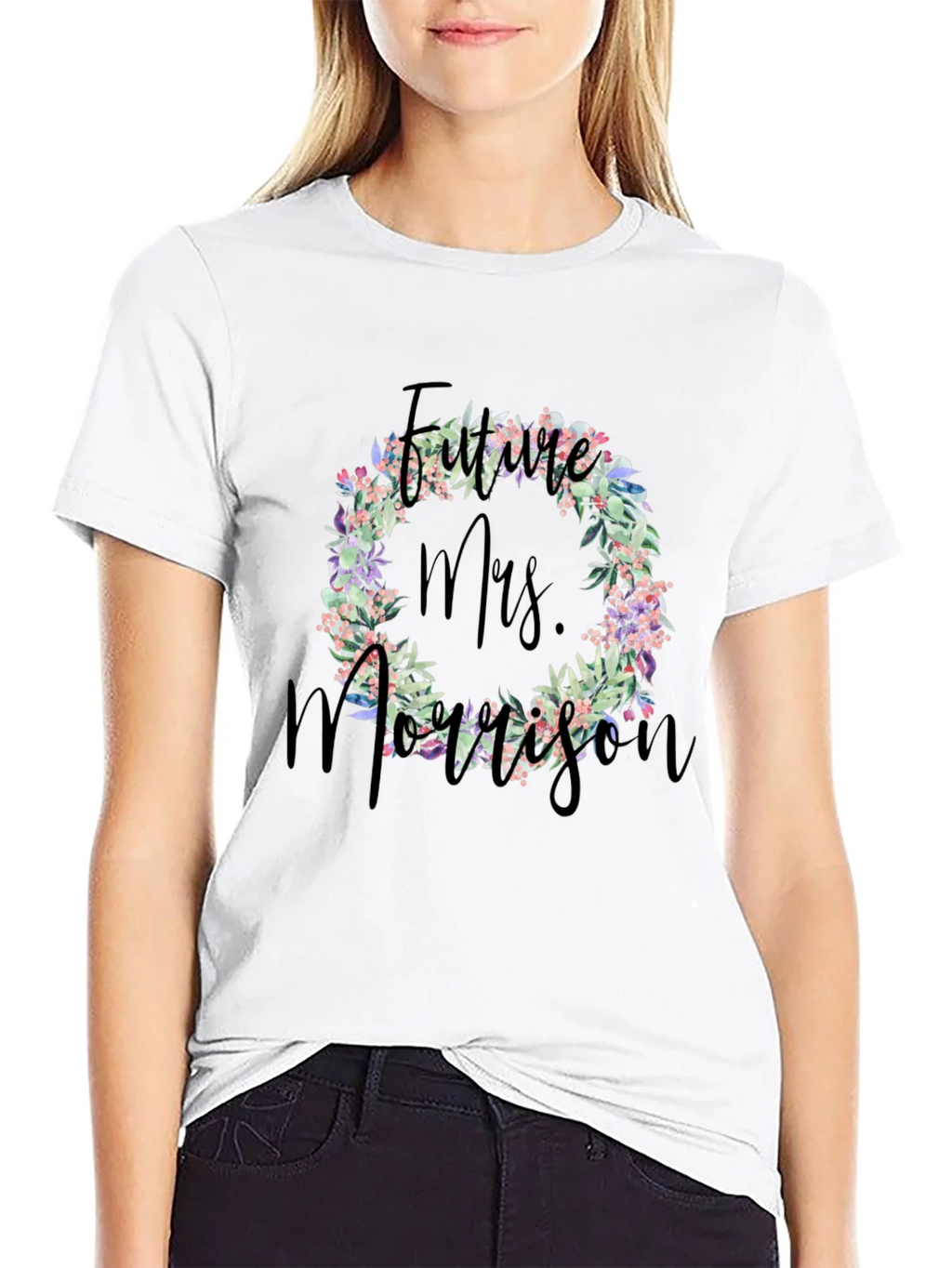 Future Mrs. Morrison Floral Wreath Black T-Shirt product image 8