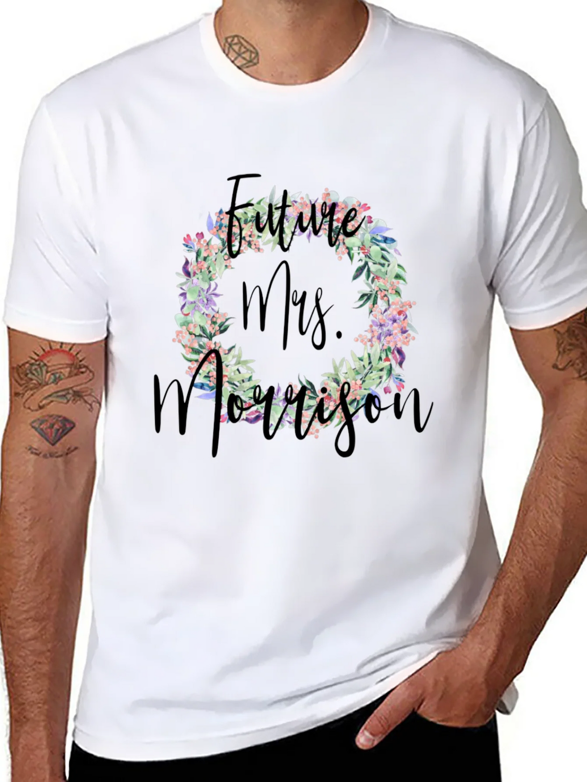 Future Mrs. Morrison Floral Wreath Black T-Shirt product image 7