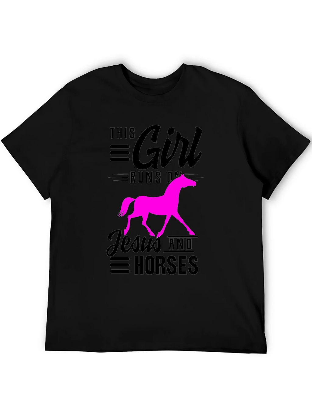 This Girl Runs on Jesus and Horses Black T-Shirt product image 5