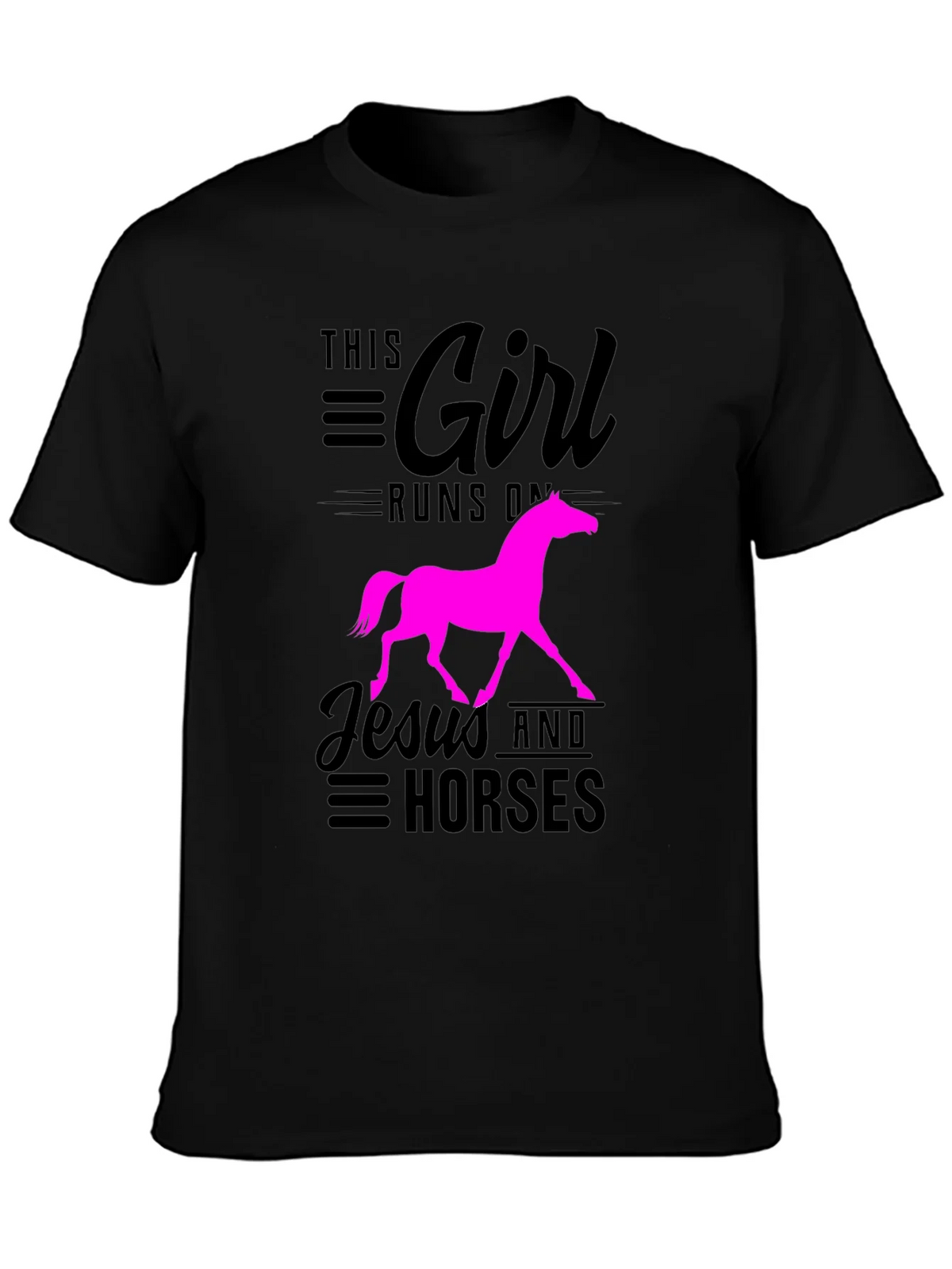 This Girl Runs on Jesus and Horses Black T-Shirt product image 3