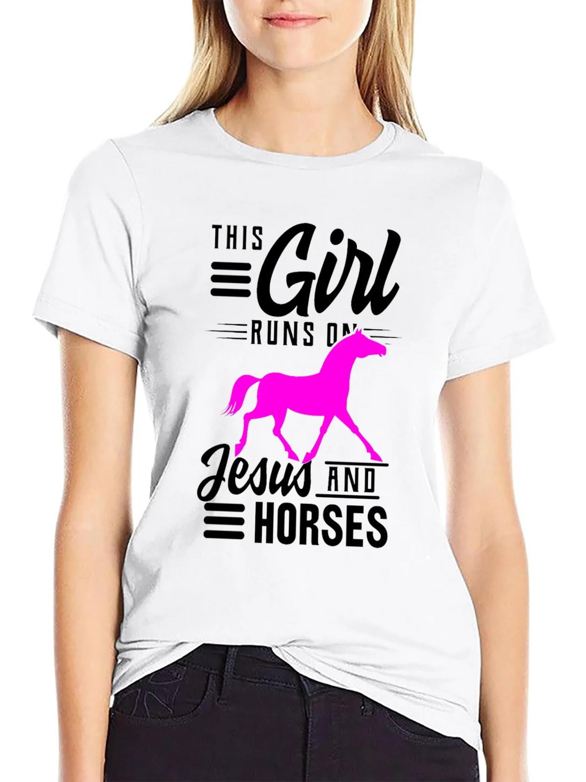 This Girl Runs on Jesus and Horses Black T-Shirt product image 8