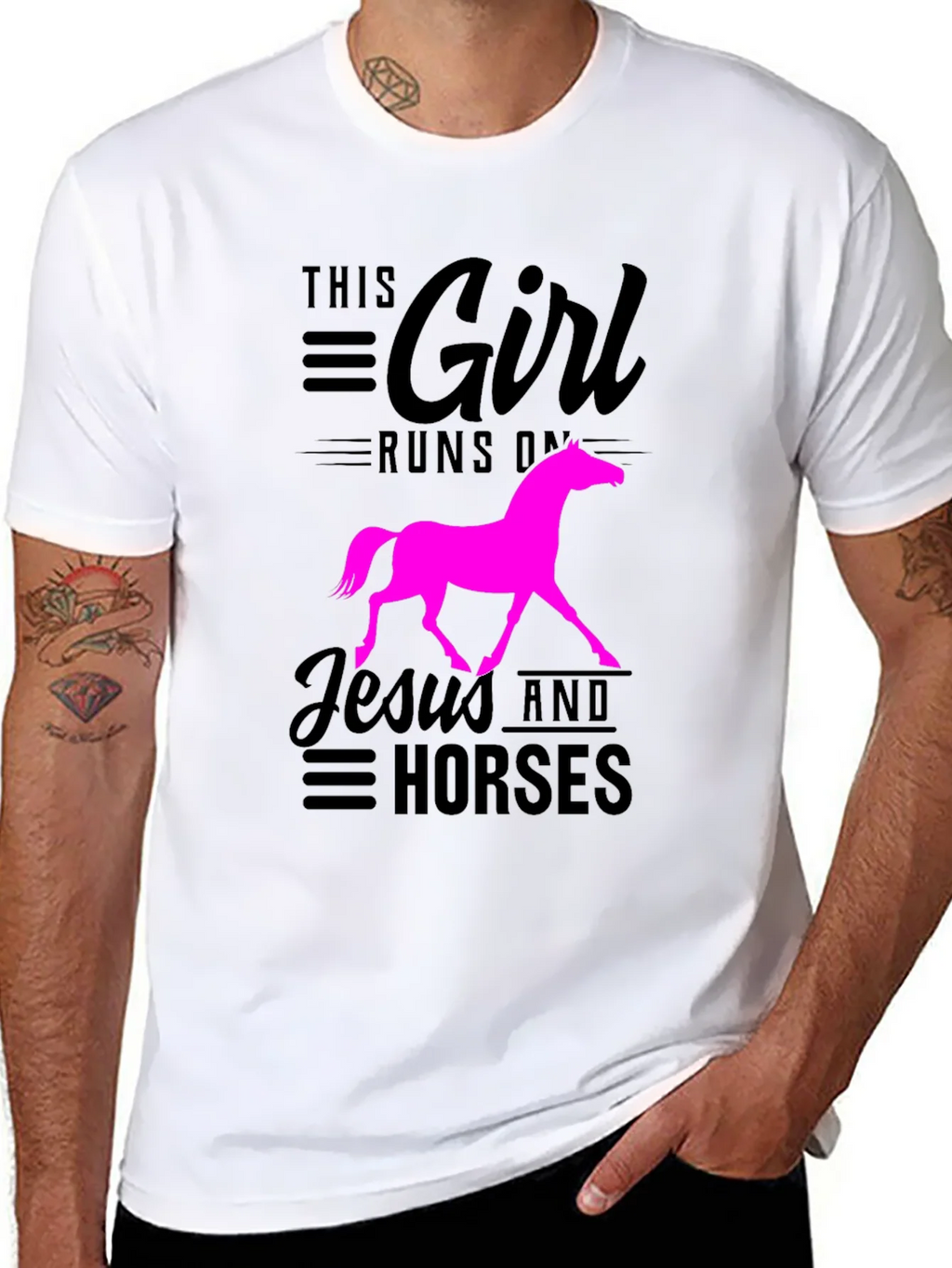 This Girl Runs on Jesus and Horses Black T-Shirt product image 7