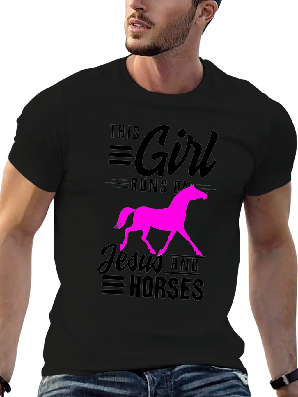This Girl Runs on Jesus and Horses Black T-Shirt product image 6
