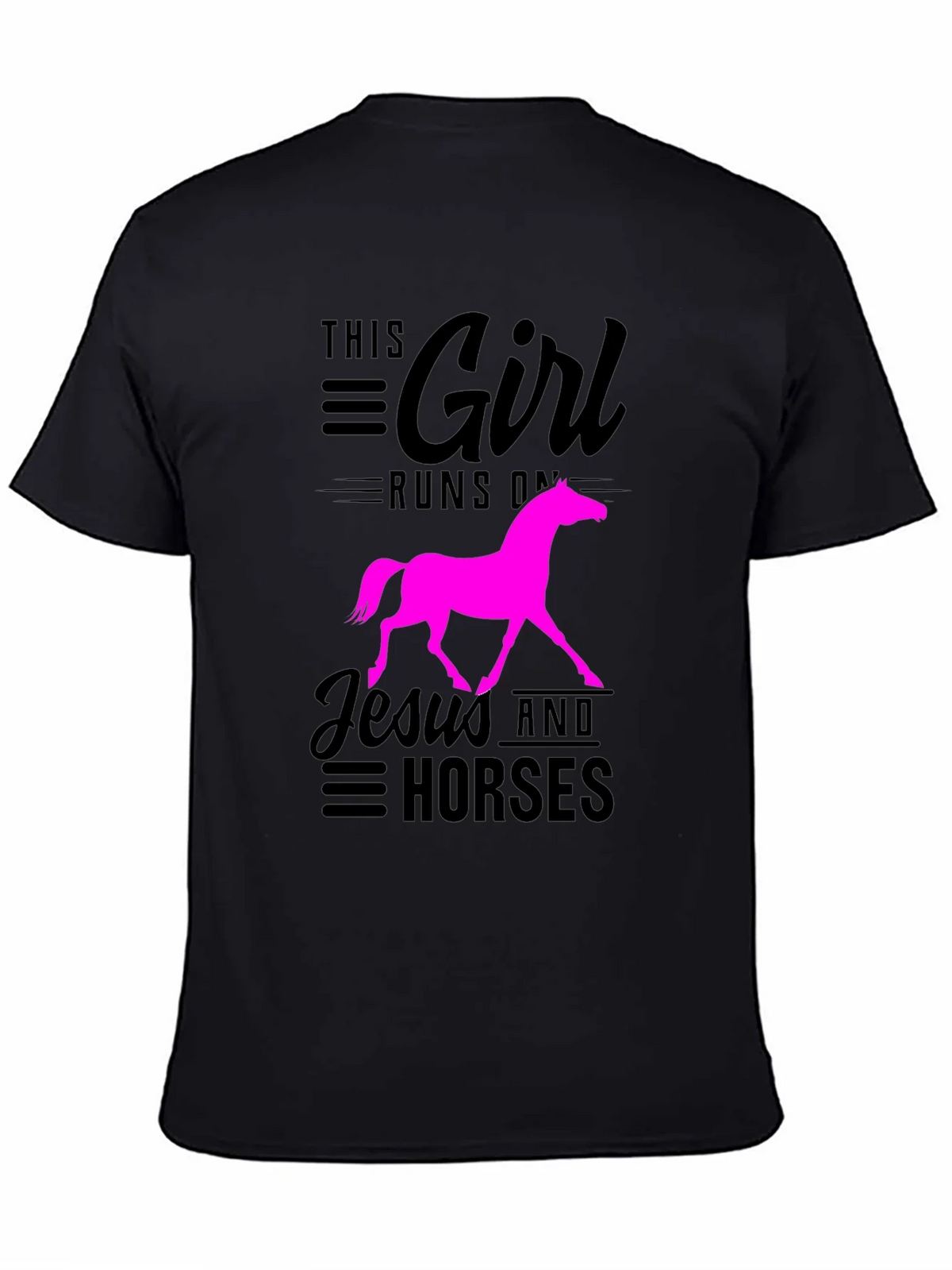 This Girl Runs on Jesus and Horses Black T-Shirt product image 4