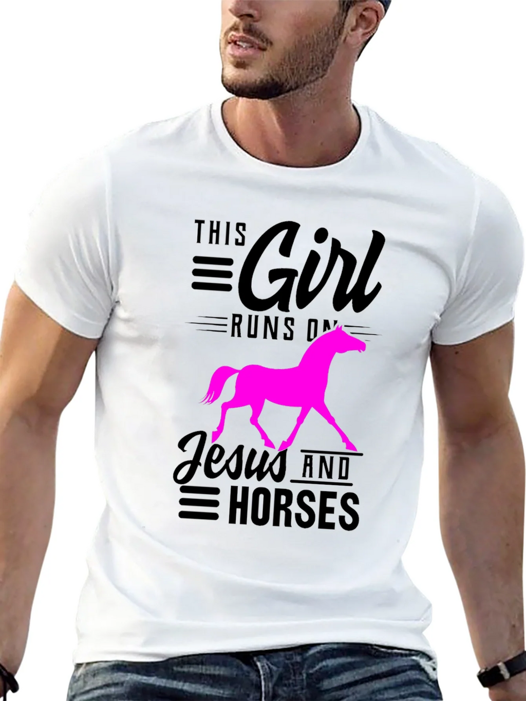 This Girl Runs on Jesus and Horses Black T-Shirt product image 12