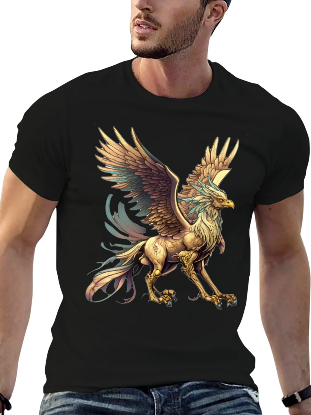 Mythical Griffin Graphic Tee - Black Cotton T-Shirt product image 6