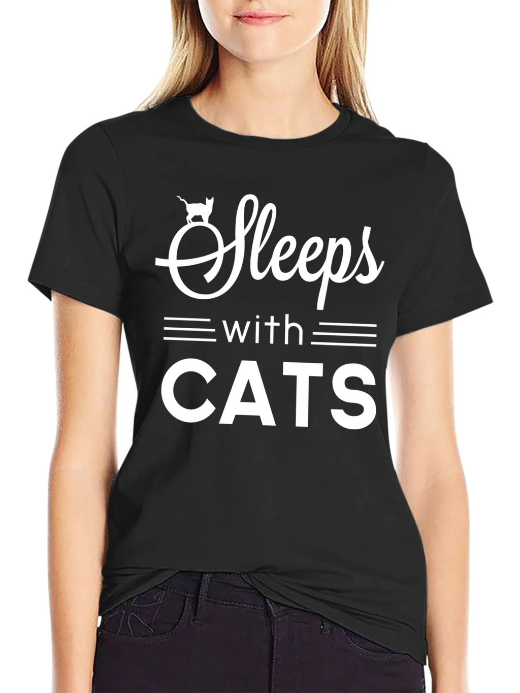 Sleeps With Cats T-Shirt Funny Cat Lover Tee product image 2