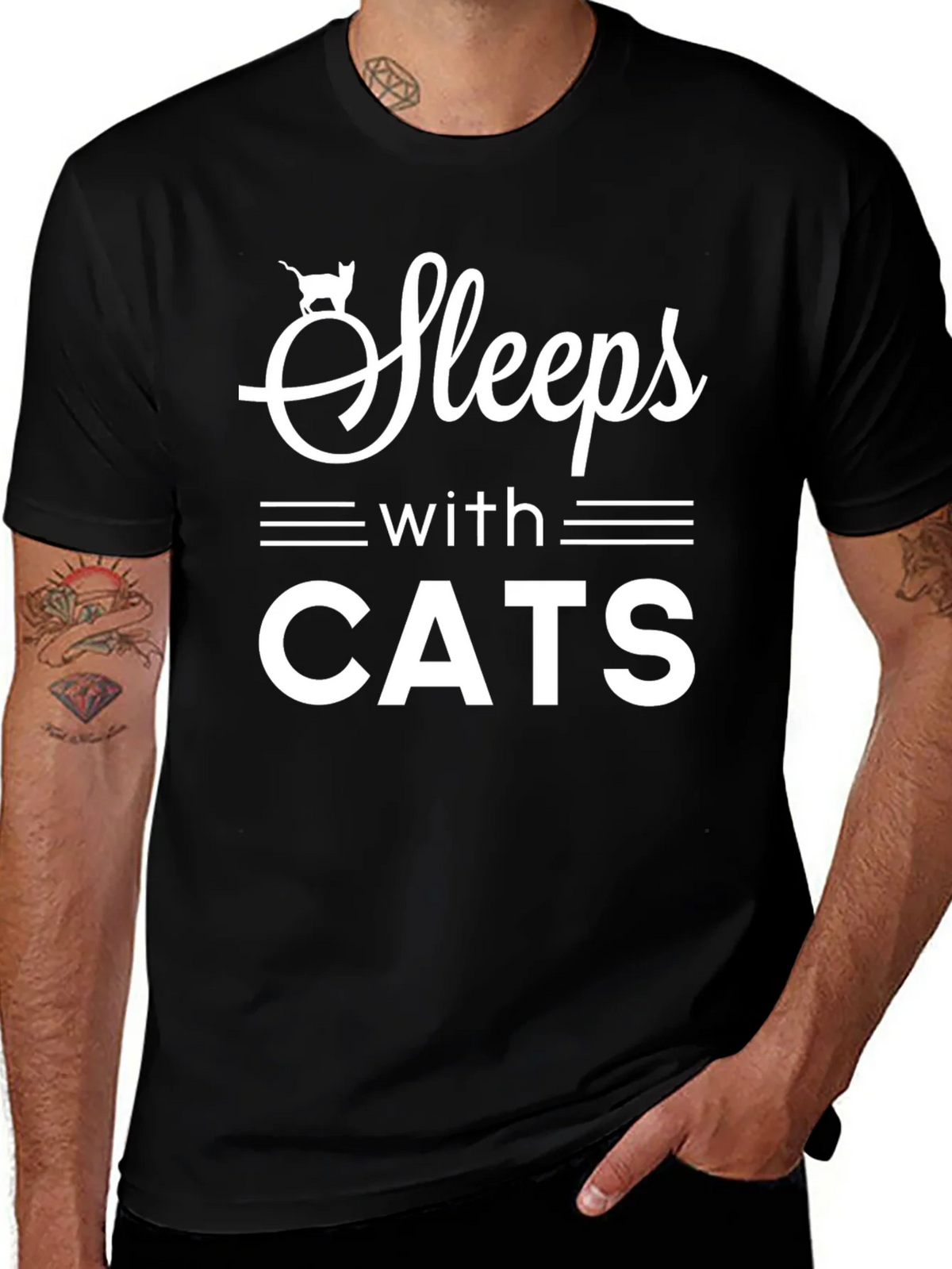 Sleeps With Cats T-Shirt Funny Cat Lover Tee product image 1