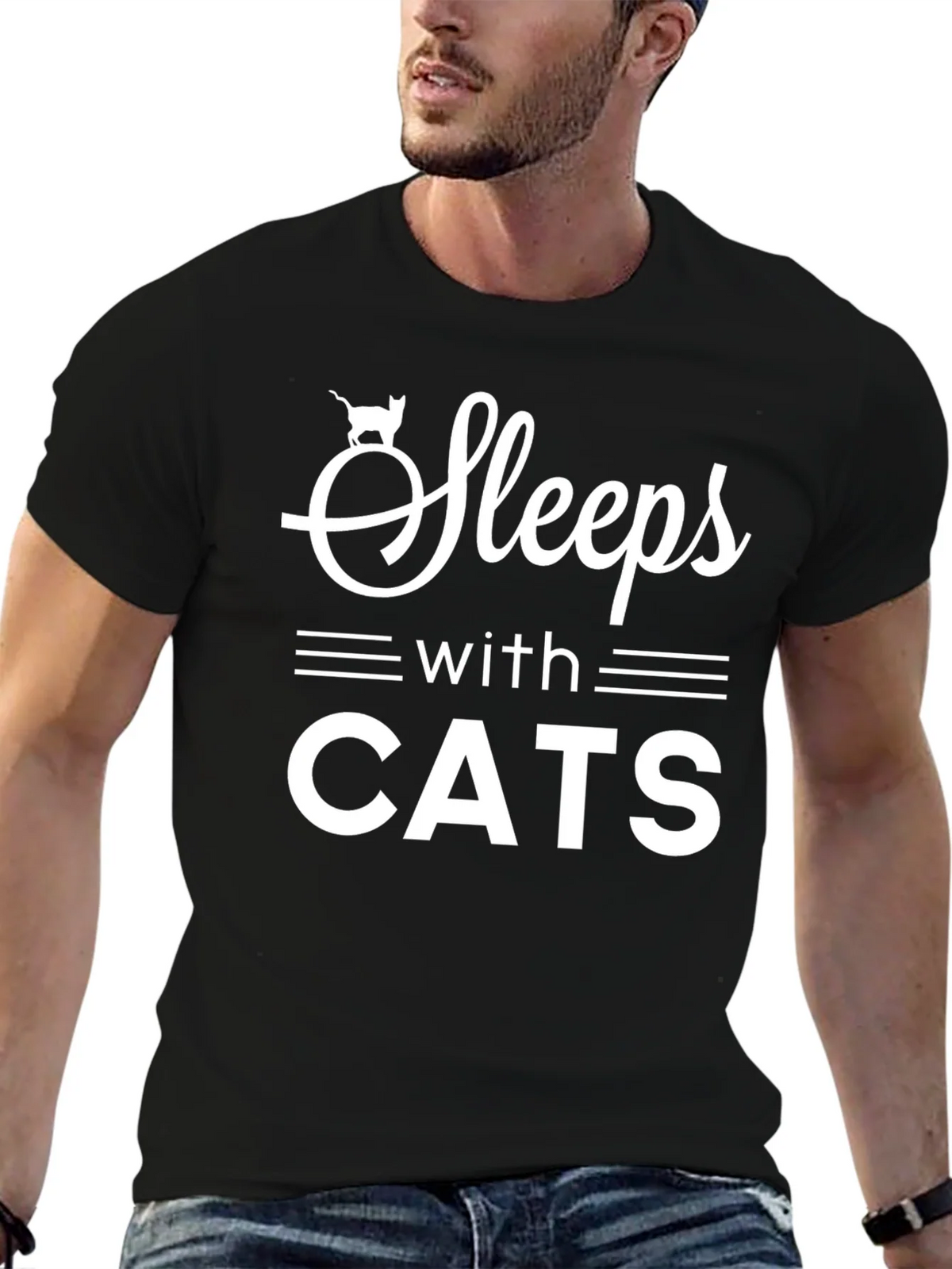 Sleeps With Cats T-Shirt Funny Cat Lover Tee product image 6