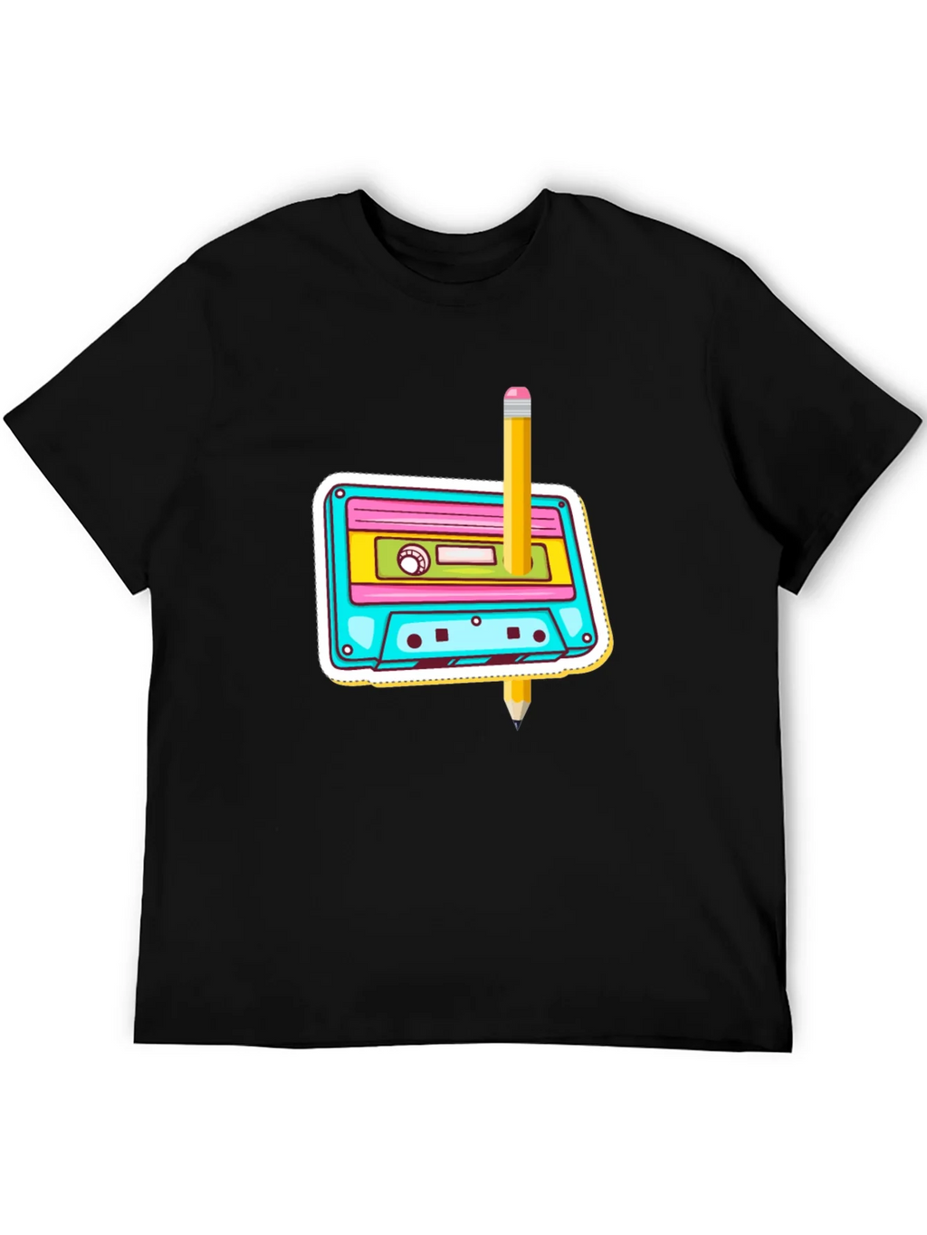 Retro Cassette & Pencil Graphic T-Shirt product image 5