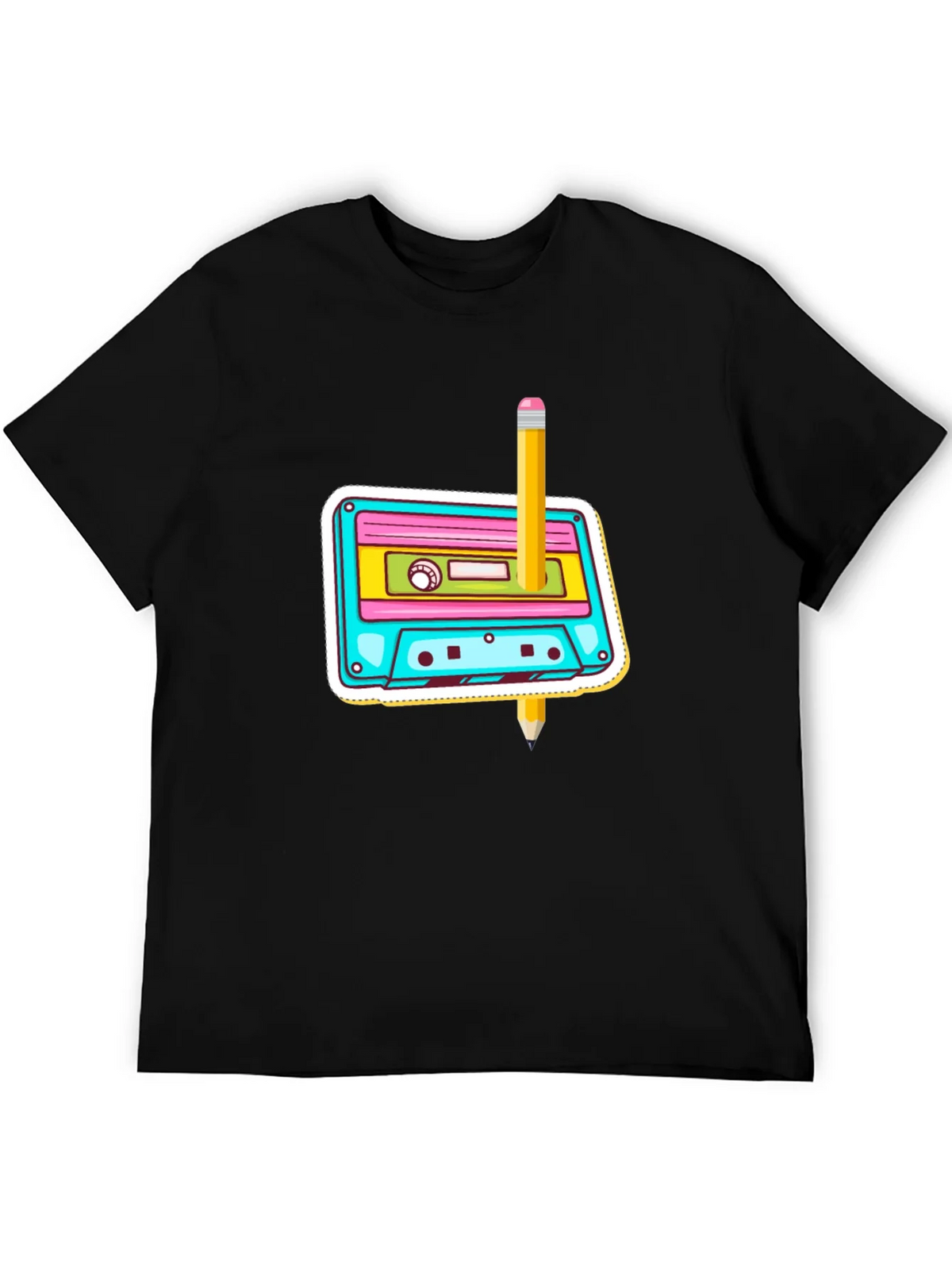 Retro Cassette & Pencil Graphic T-Shirt product image 5