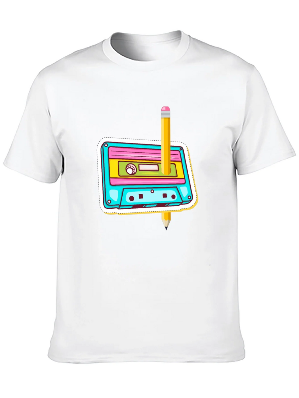 Retro Cassette & Pencil Graphic T-Shirt product image 9