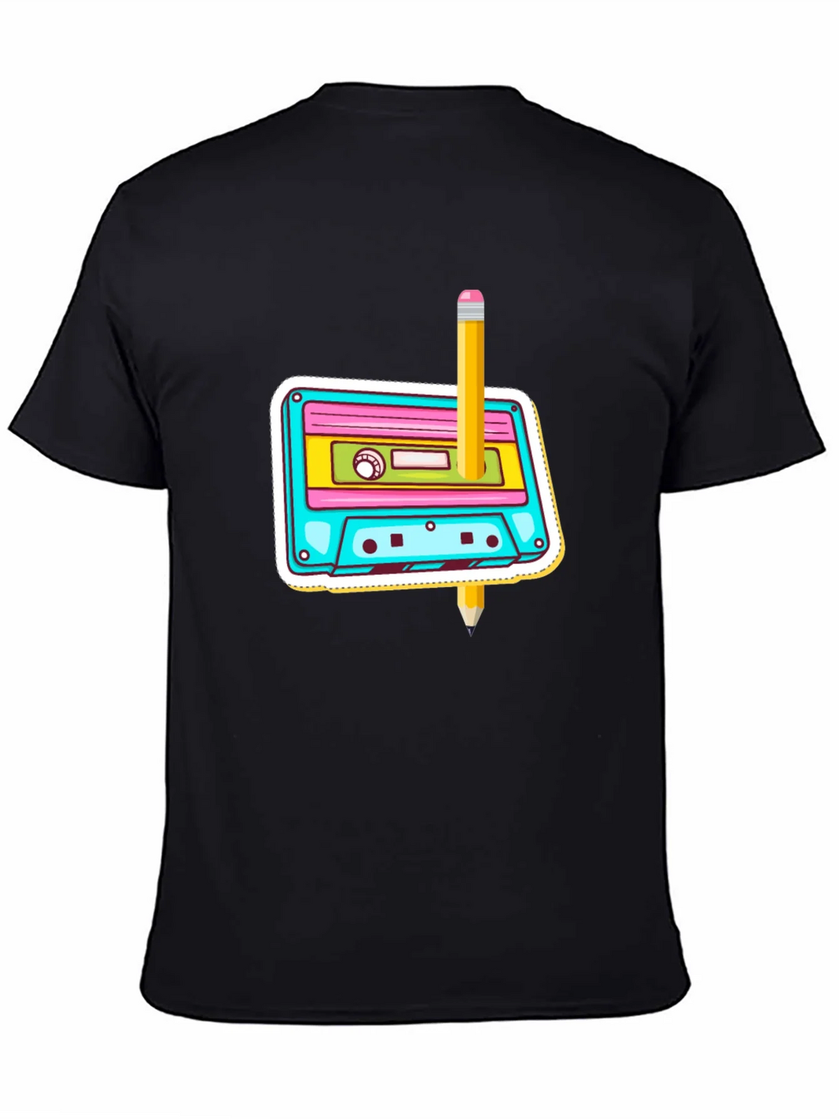 Retro Cassette & Pencil Graphic T-Shirt product image 4