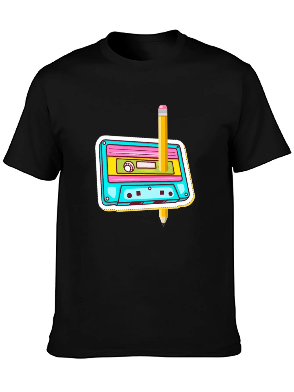 Retro Cassette & Pencil Graphic T-Shirt product image 3