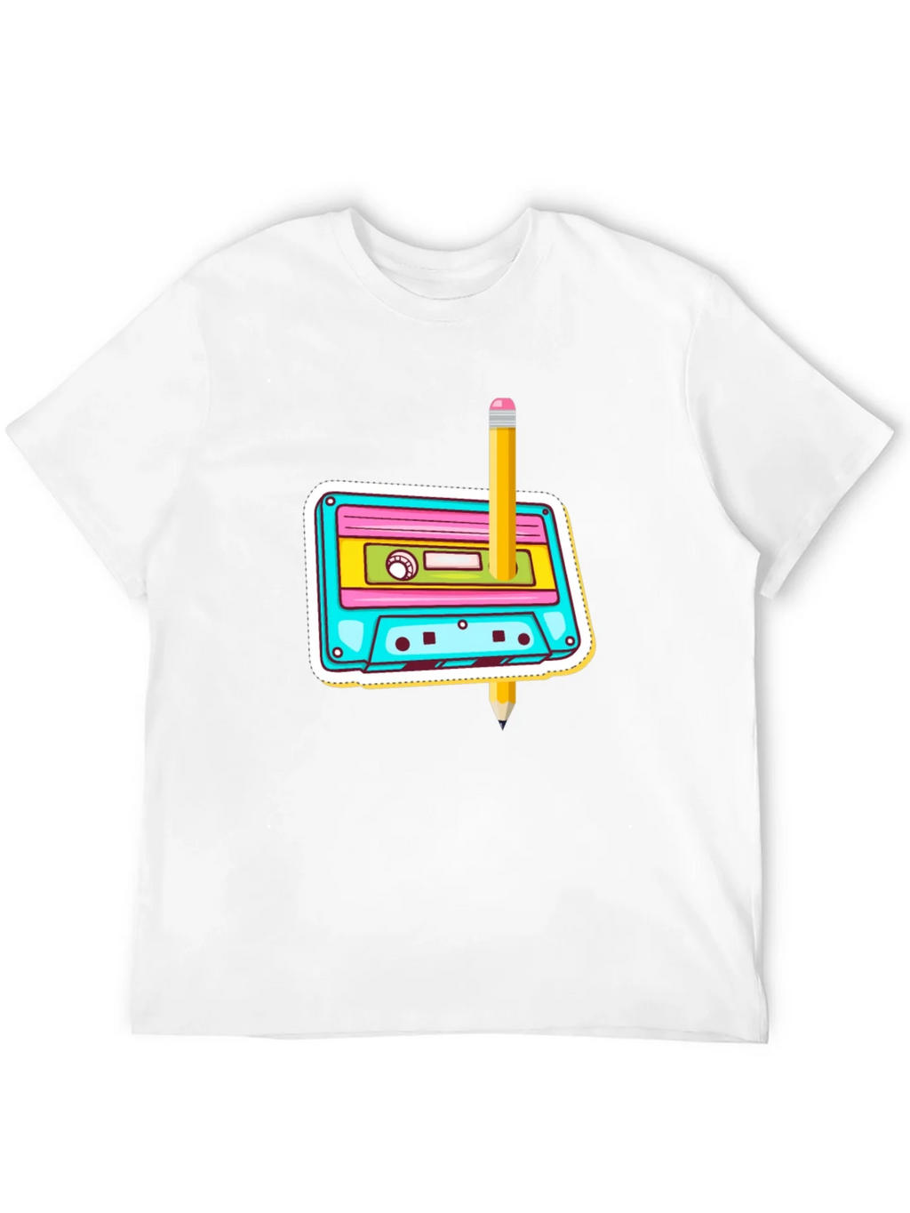 Retro Cassette & Pencil Graphic T-Shirt product image 11