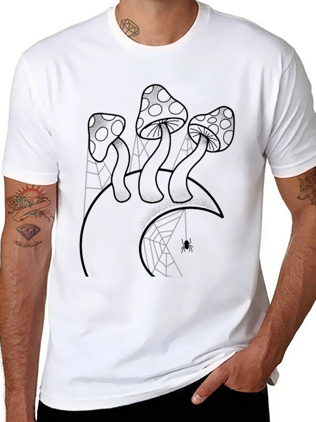 Mushroom and Spiderweb Graphic Tee - Black product image 7