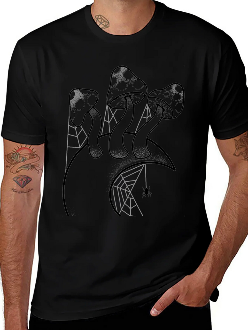 Mushroom and Spiderweb Graphic Tee - Black product image 1