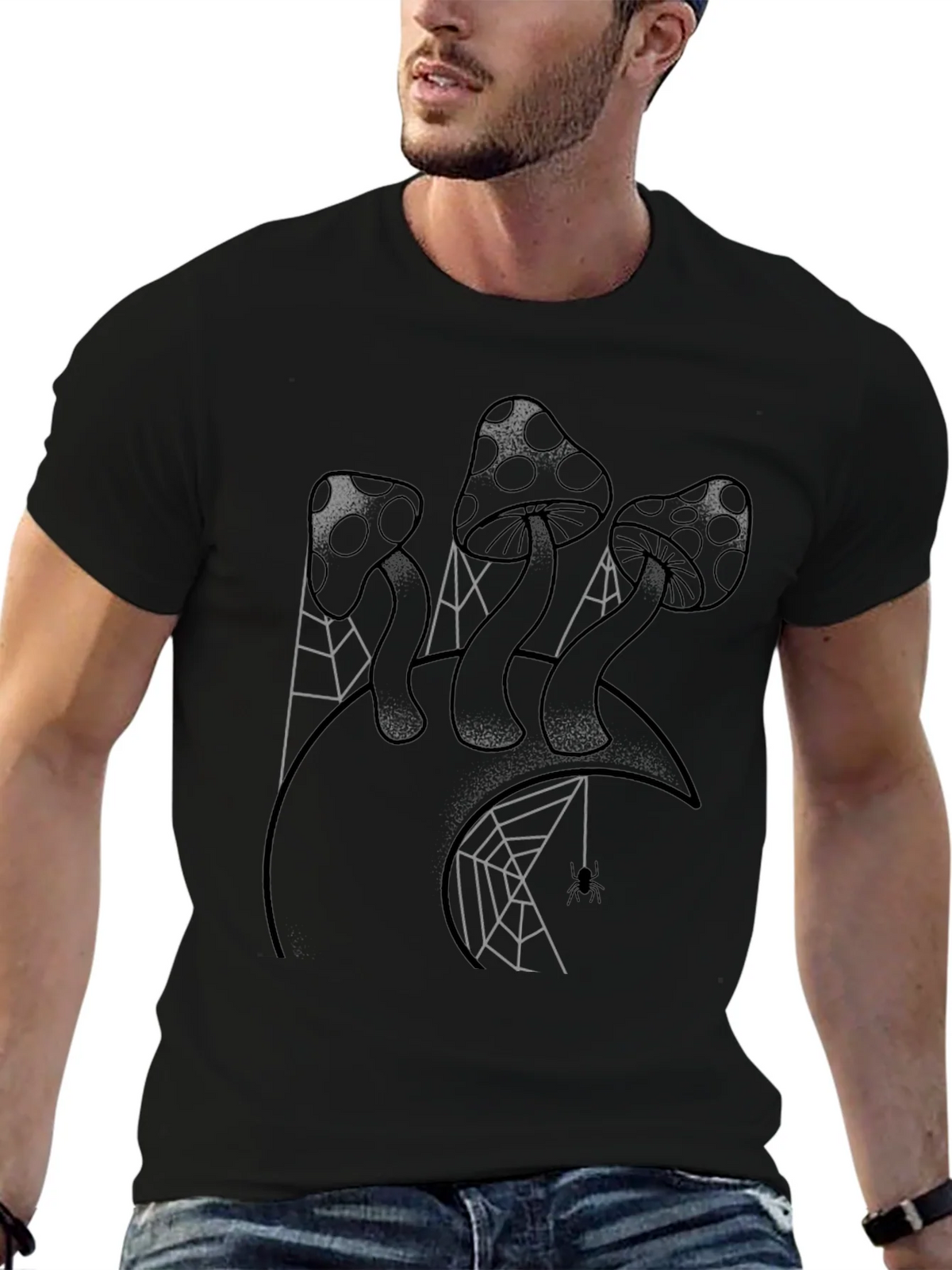 Mushroom and Spiderweb Graphic Tee - Black product image 6