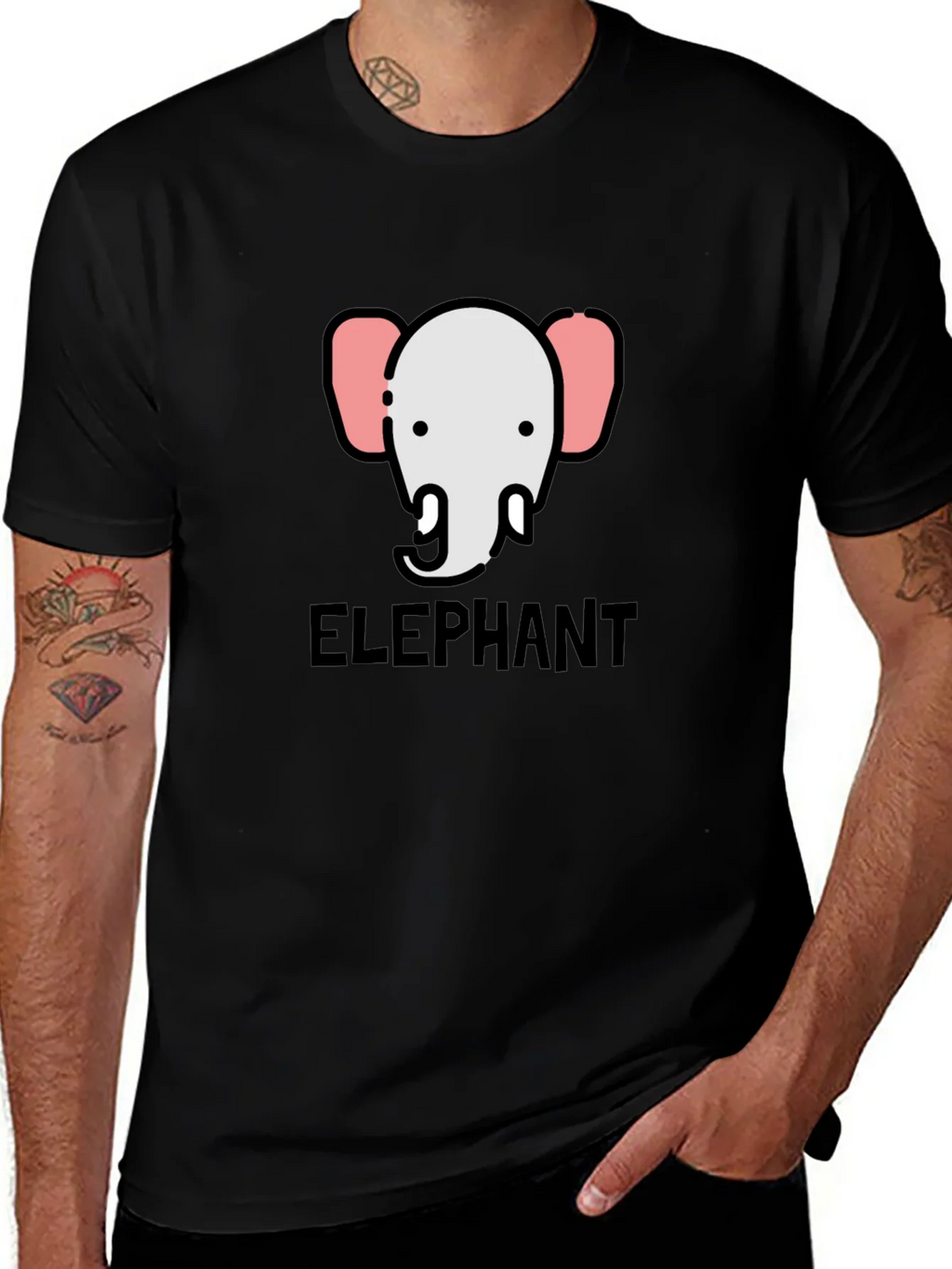 Elephant Graphic Tee - Black Cotton T-Shirt product image 1