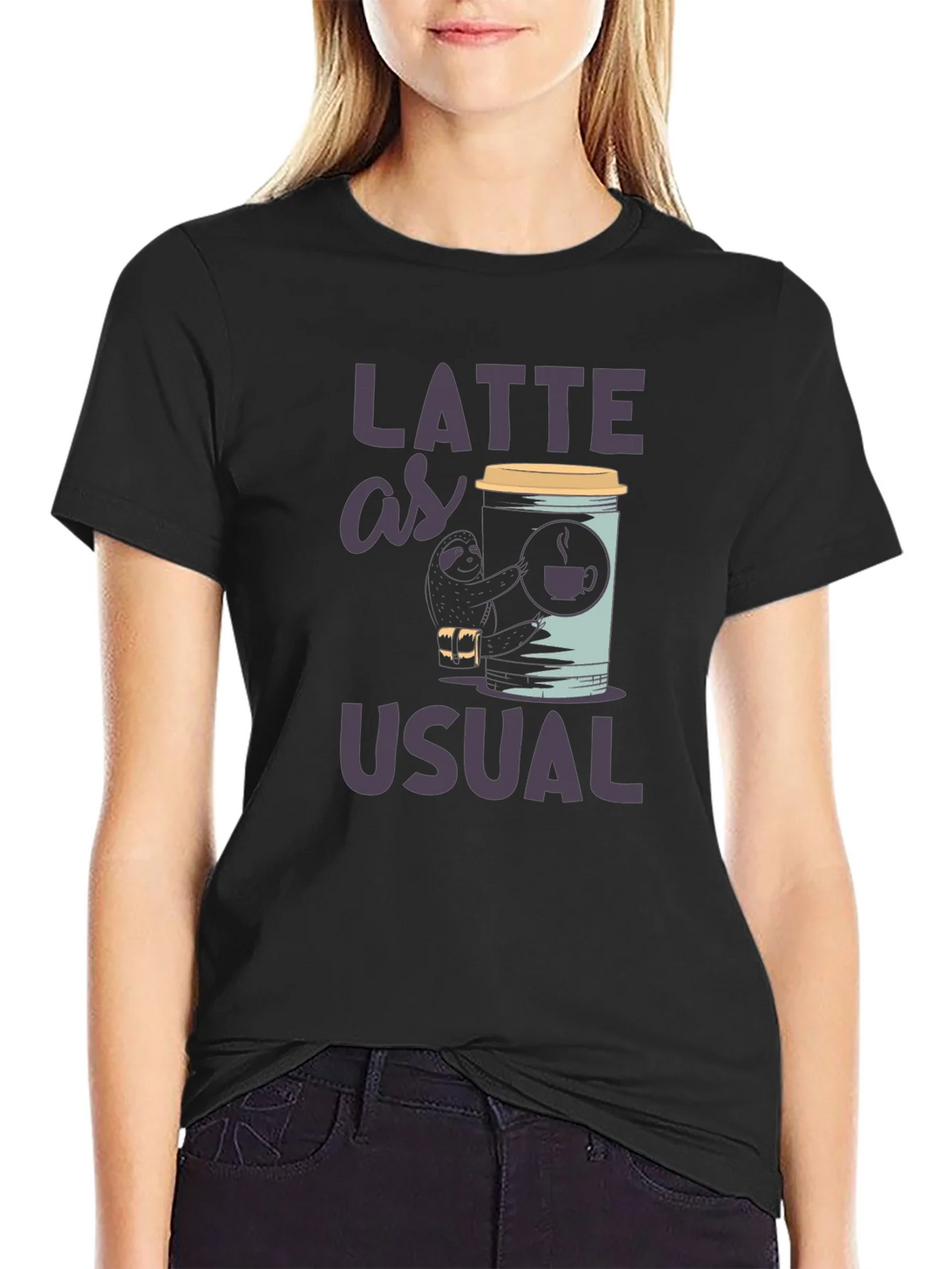 Latte as Usual Sloth Graphic T-Shirt product image 2