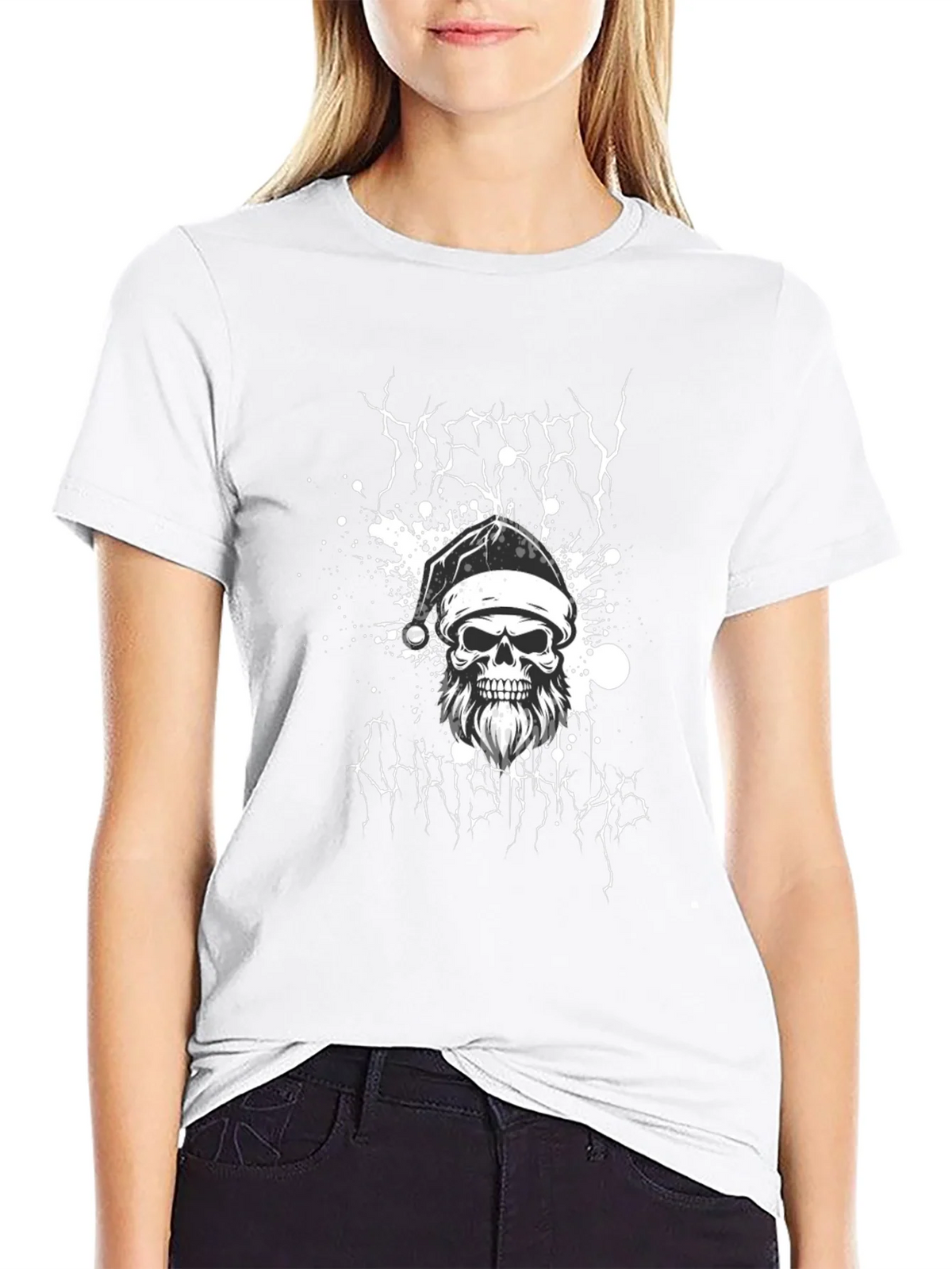 Merry Christmas Skull Graphic Tee - Black