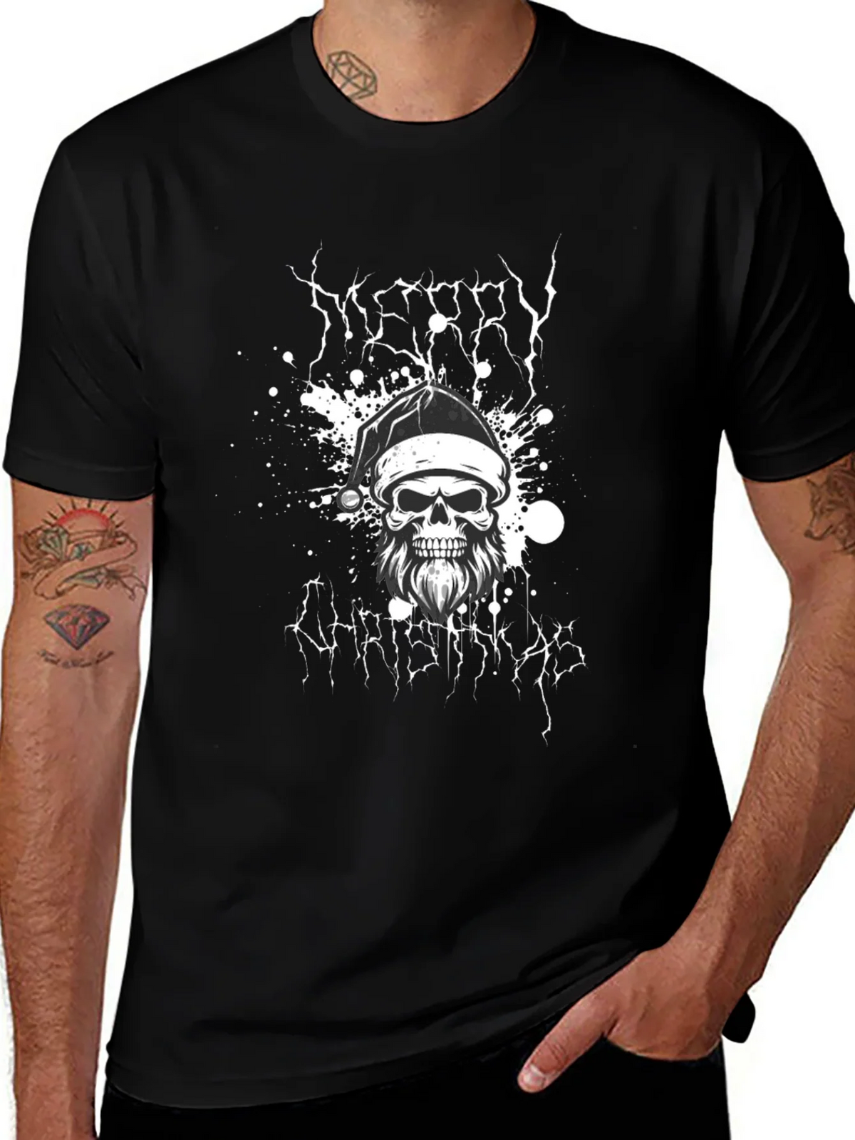Merry Christmas Skull Graphic Tee - Black