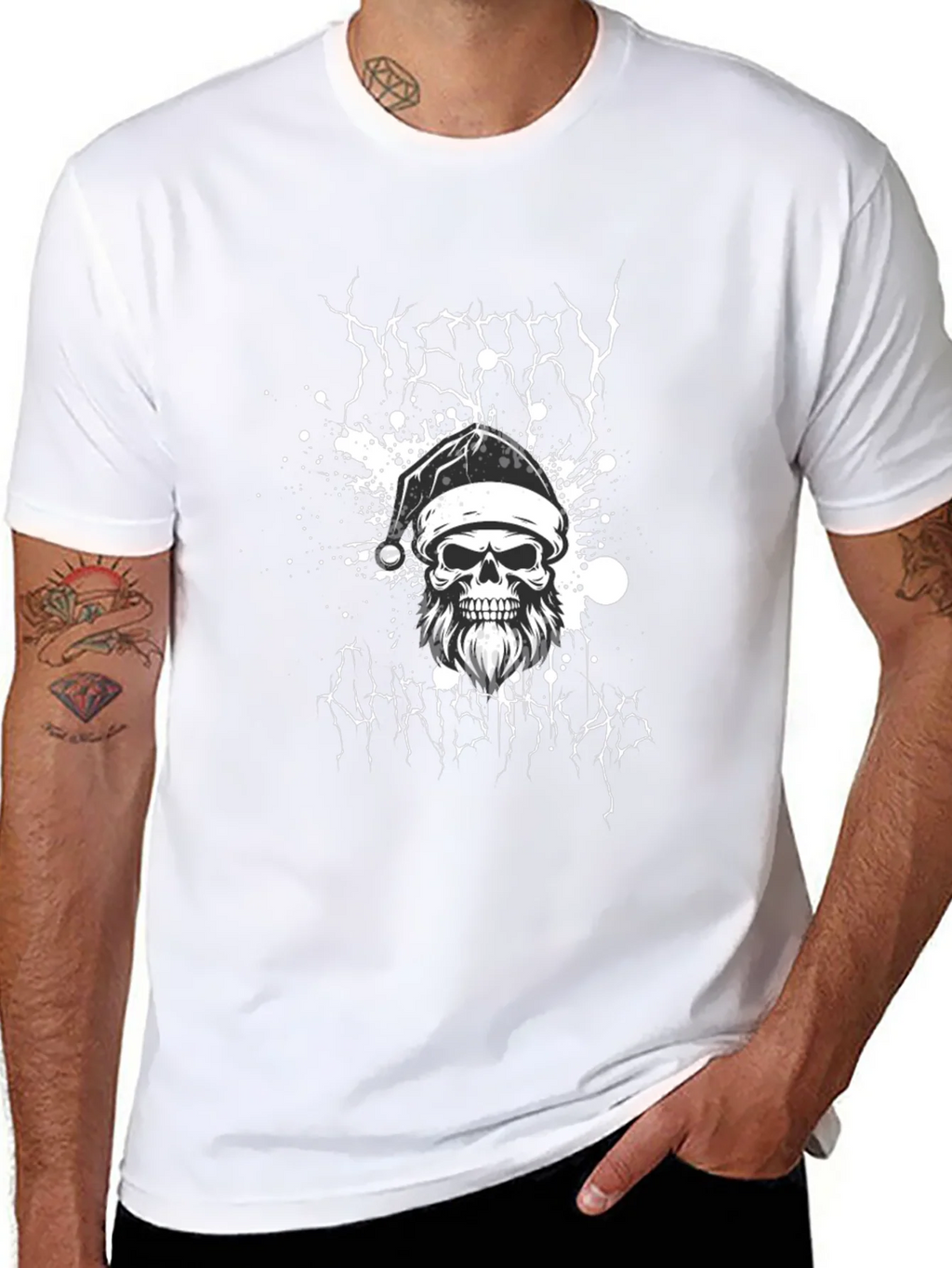 Merry Christmas Skull Graphic Tee - Black