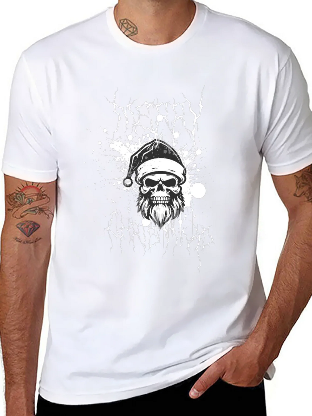 Merry Christmas Skull Graphic Tee - Black