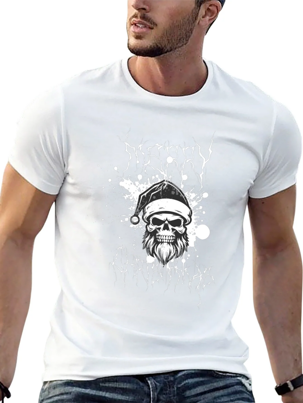 Merry Christmas Skull Graphic Tee - Black